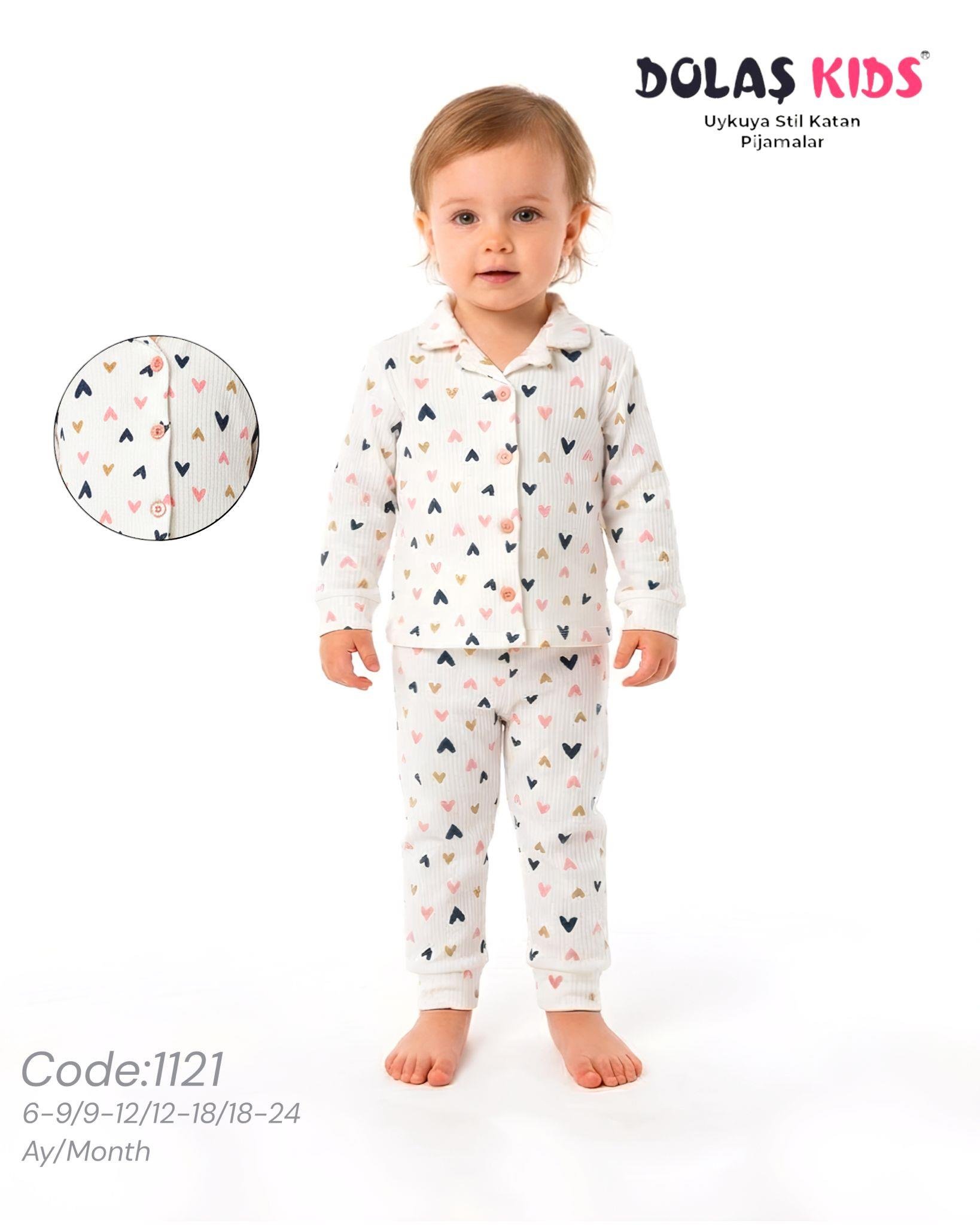 DOLAŞ KİDS RENKLİ KALP BASKILI PİJAMA TAKIMI