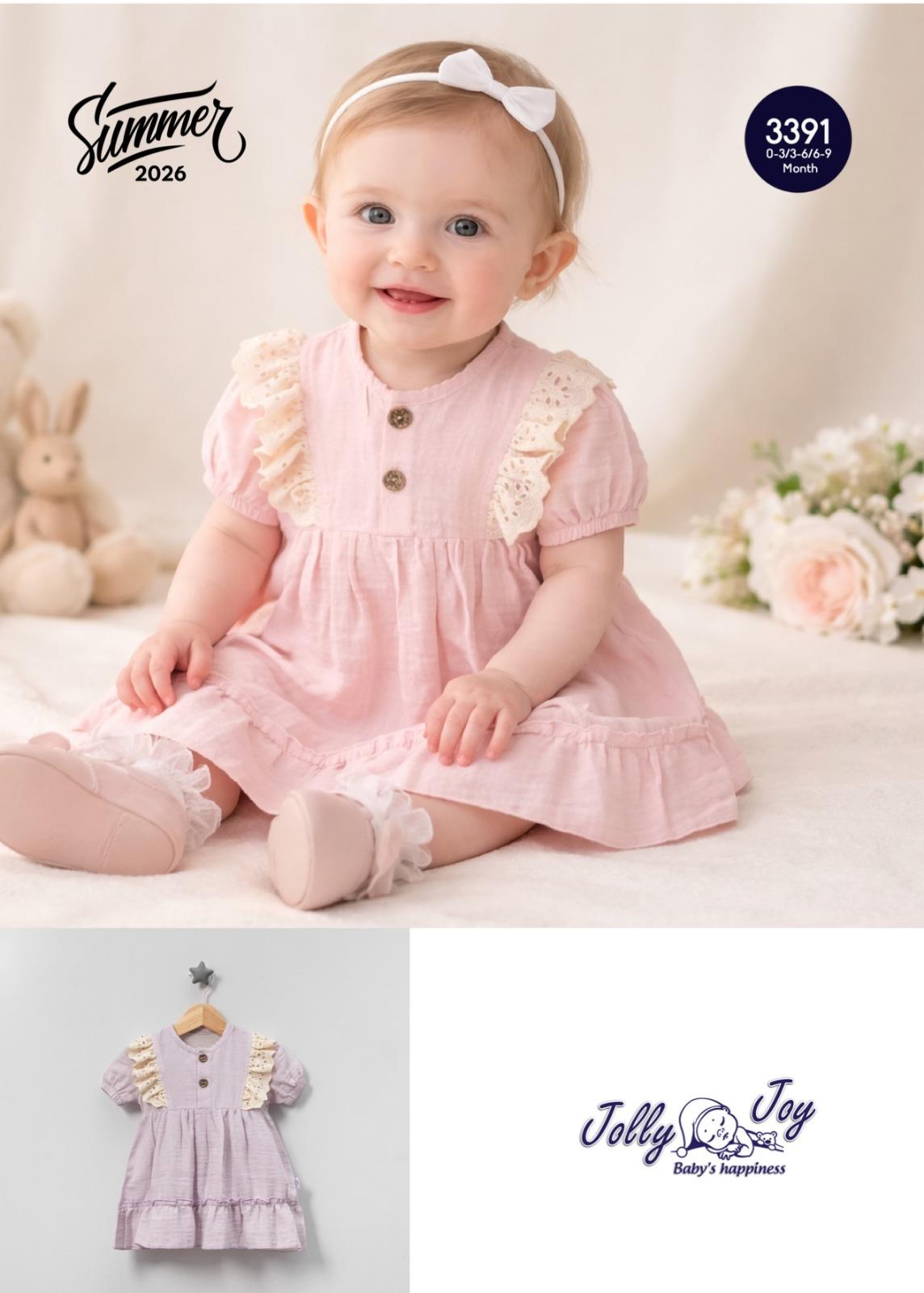 JOLLY JOY FİSTOLU KIZ MÜSLİN ELBİSE 0-9 AY
