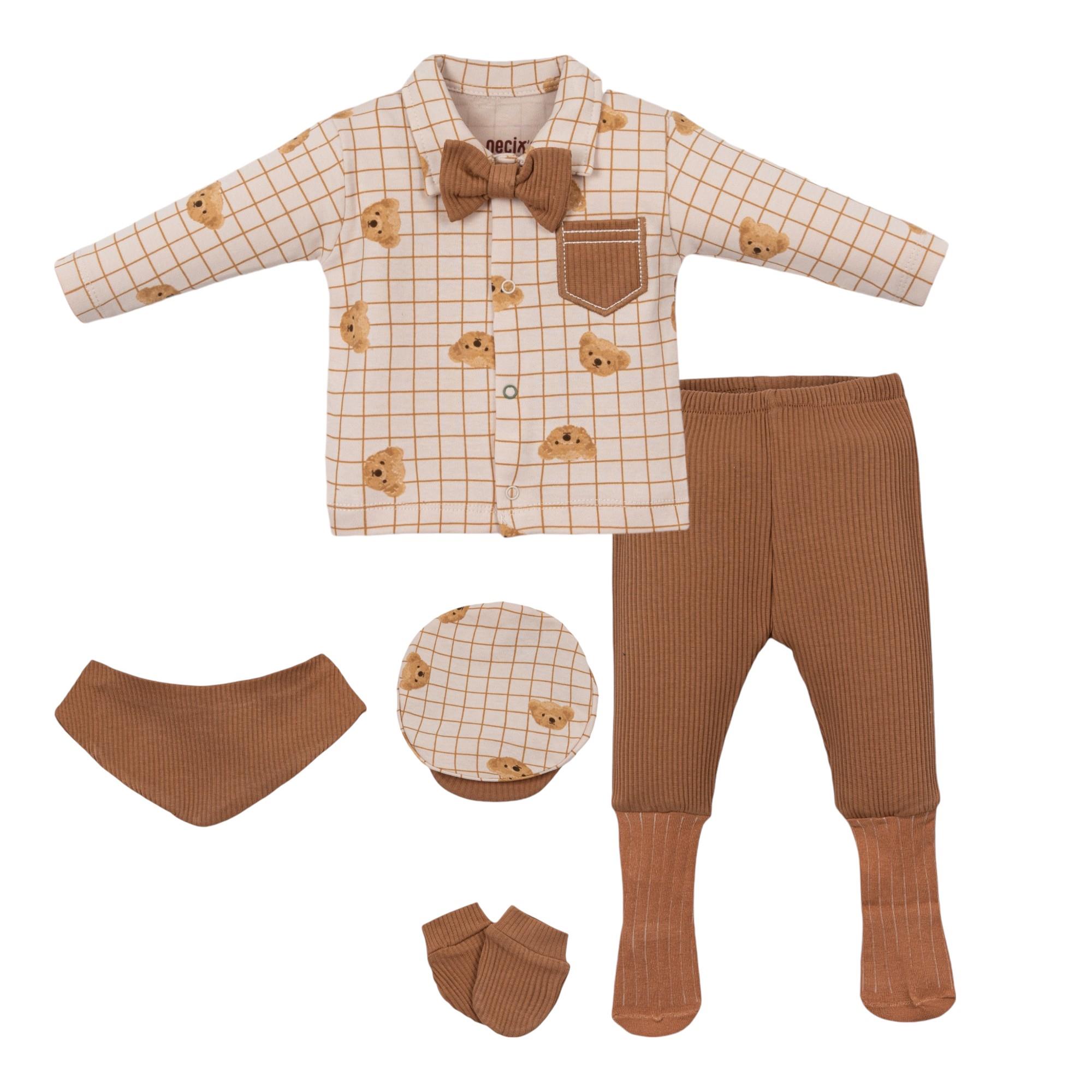 Mavi Özgün Erkek Bebek Hastane Çıkışı Beşli Set