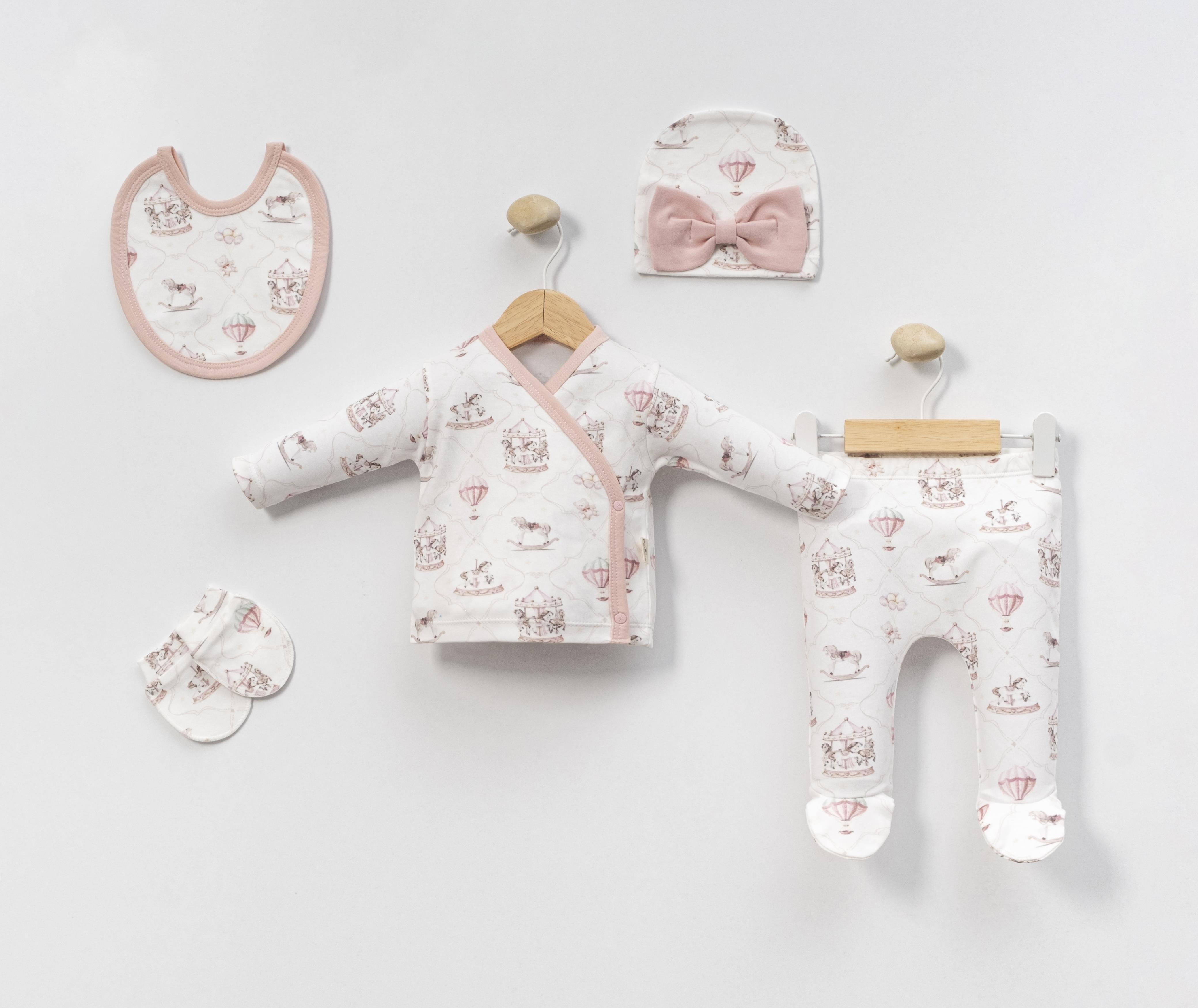 MİNİ CAYZEN ATLI KARINCALI KIZ BEBEK 5 Lİ HASTANE ÇIKIŞ SETİ