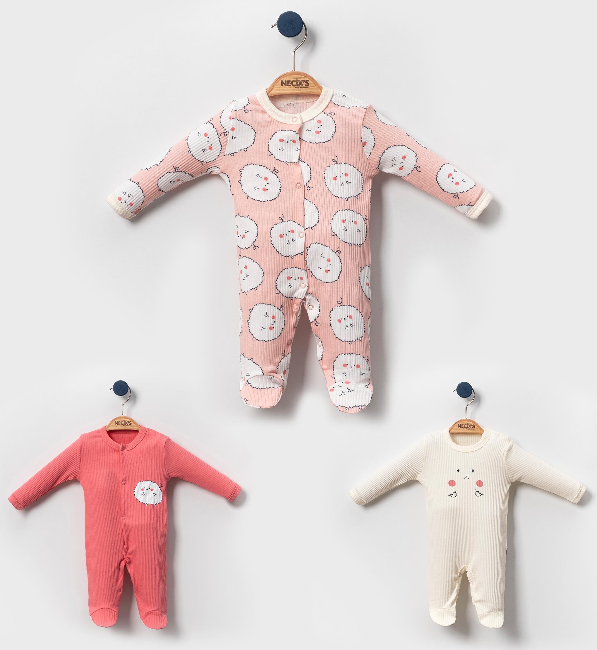 Necix's Gent Kız Bebek Tulum 0-3 Ay, 3-6 Ay 3 Adet