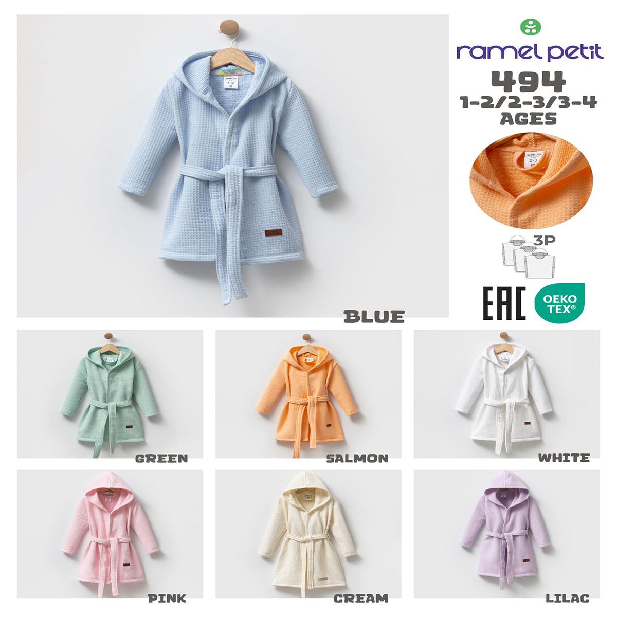 RAMEL  KİDS ÇİFT YÜZ WAFFLE BEBE BORNOZ 1-4 YAŞ