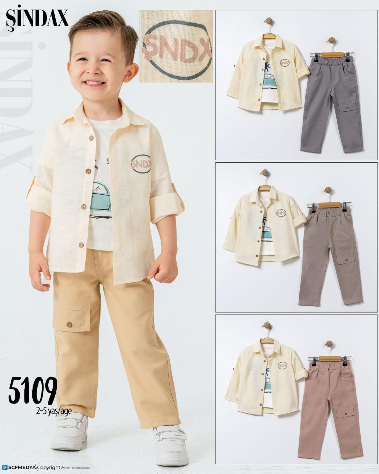 ŞİNDAX ARABALI PALMİYE ERKEK ÇOCUK GÖMLEKLİ 3 LÜ TAKIM