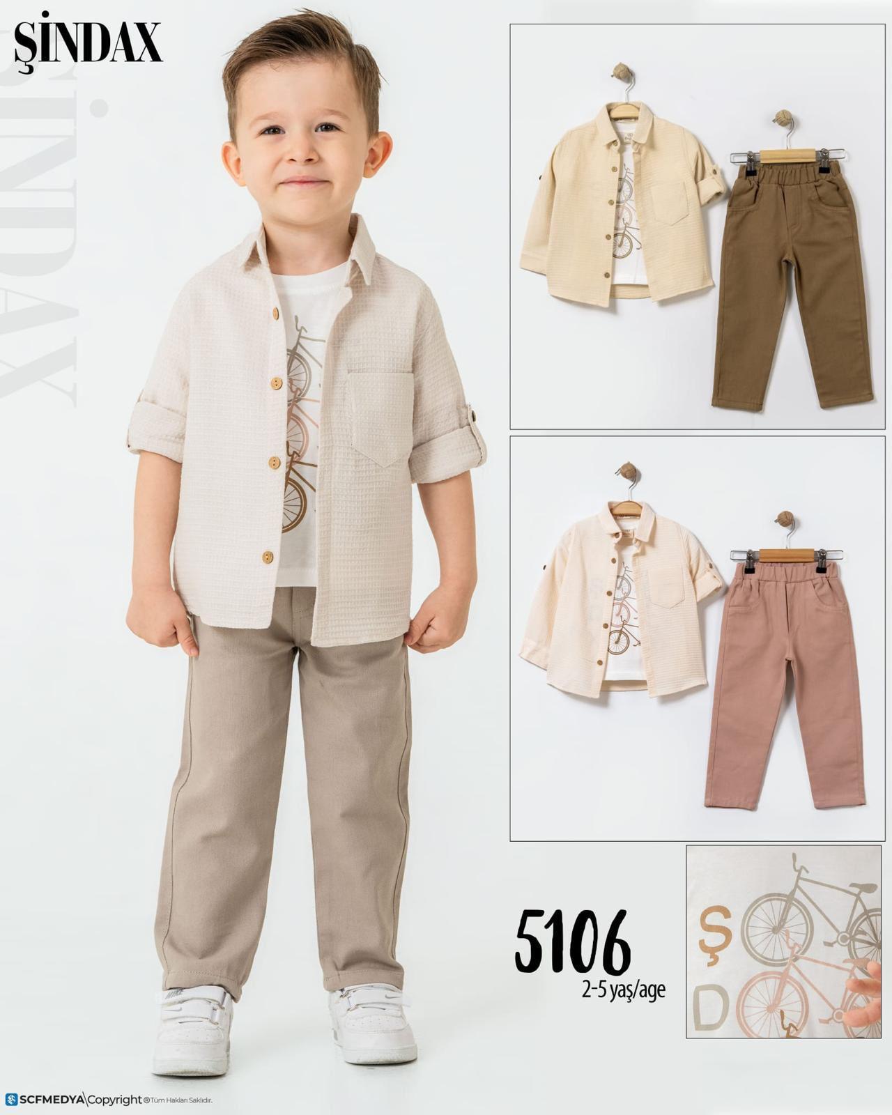 ŞİNDAX BİSİKLET BASKILI GÖMLEKLİ ERKEK ÇOCUK 3 LÜ TAKIM