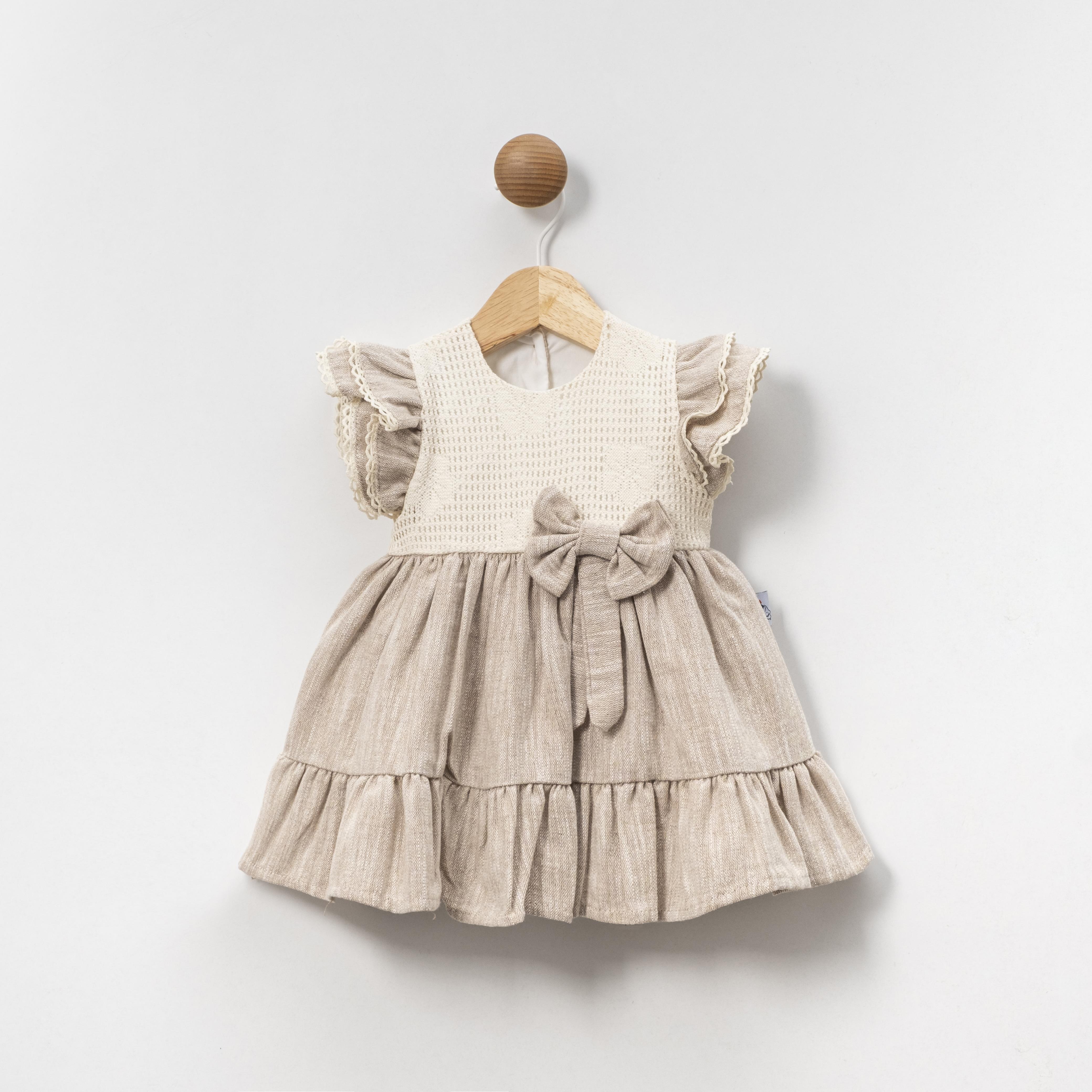 BEBEDEX'S DANTEL VE FİYONK DETAYLI KIZ BEBEK ELBİSE 6-24 M