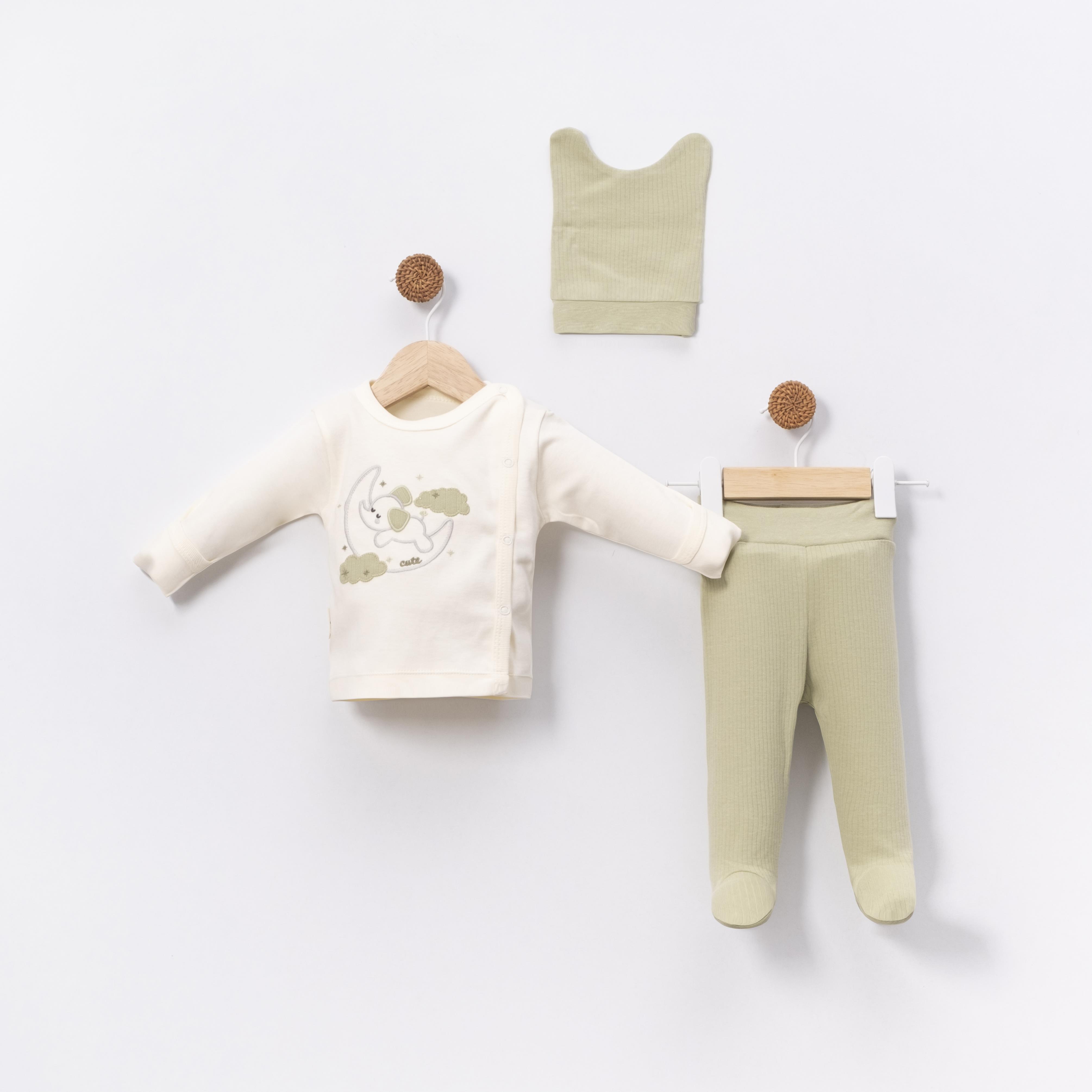 Bulutlu Fil Erkek Bebek Üçlü Zıbın Set