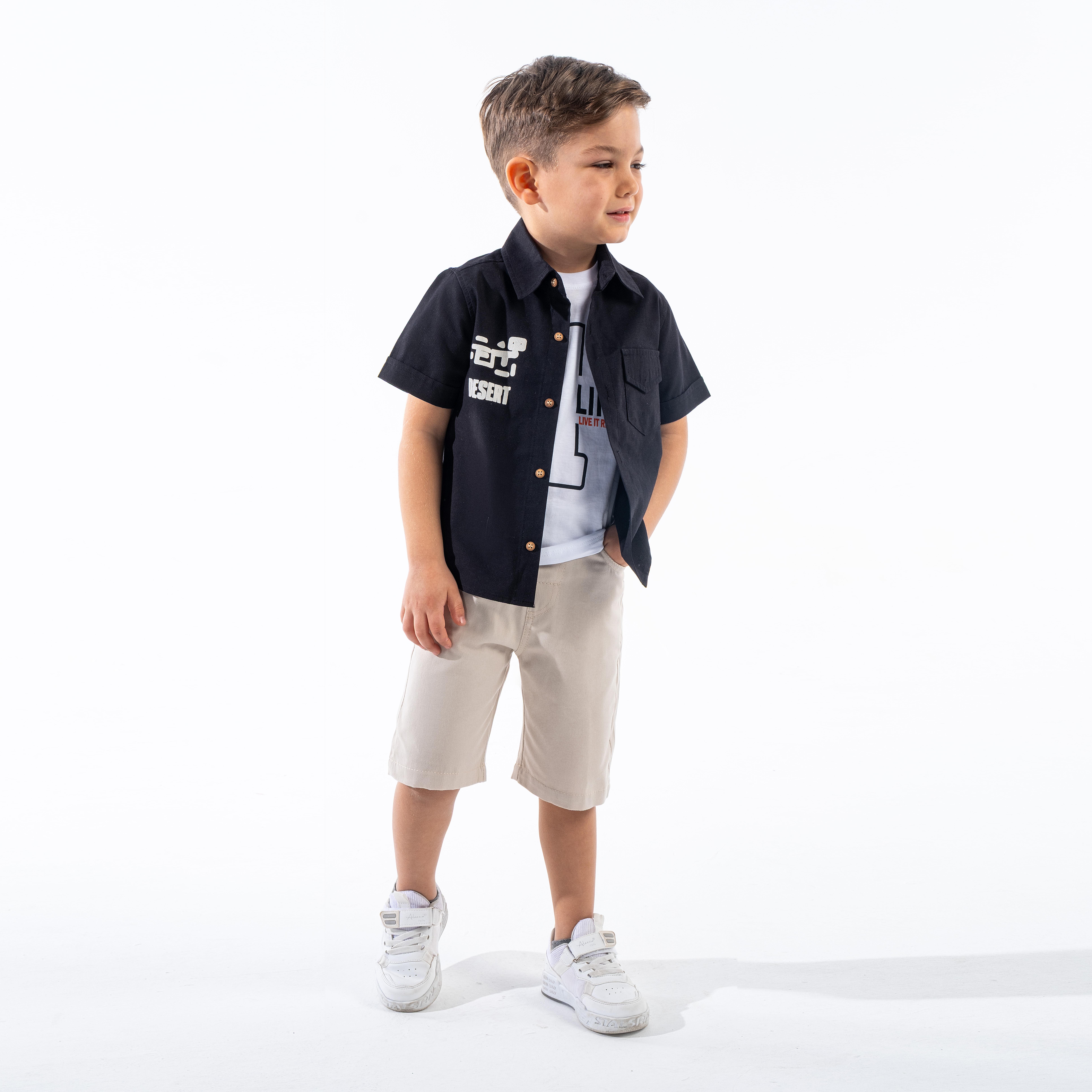 BY ÇELİX BASKI DETAYLI GÖMLEKLİ ÜÇLÜ TAKIM 1-4 Y