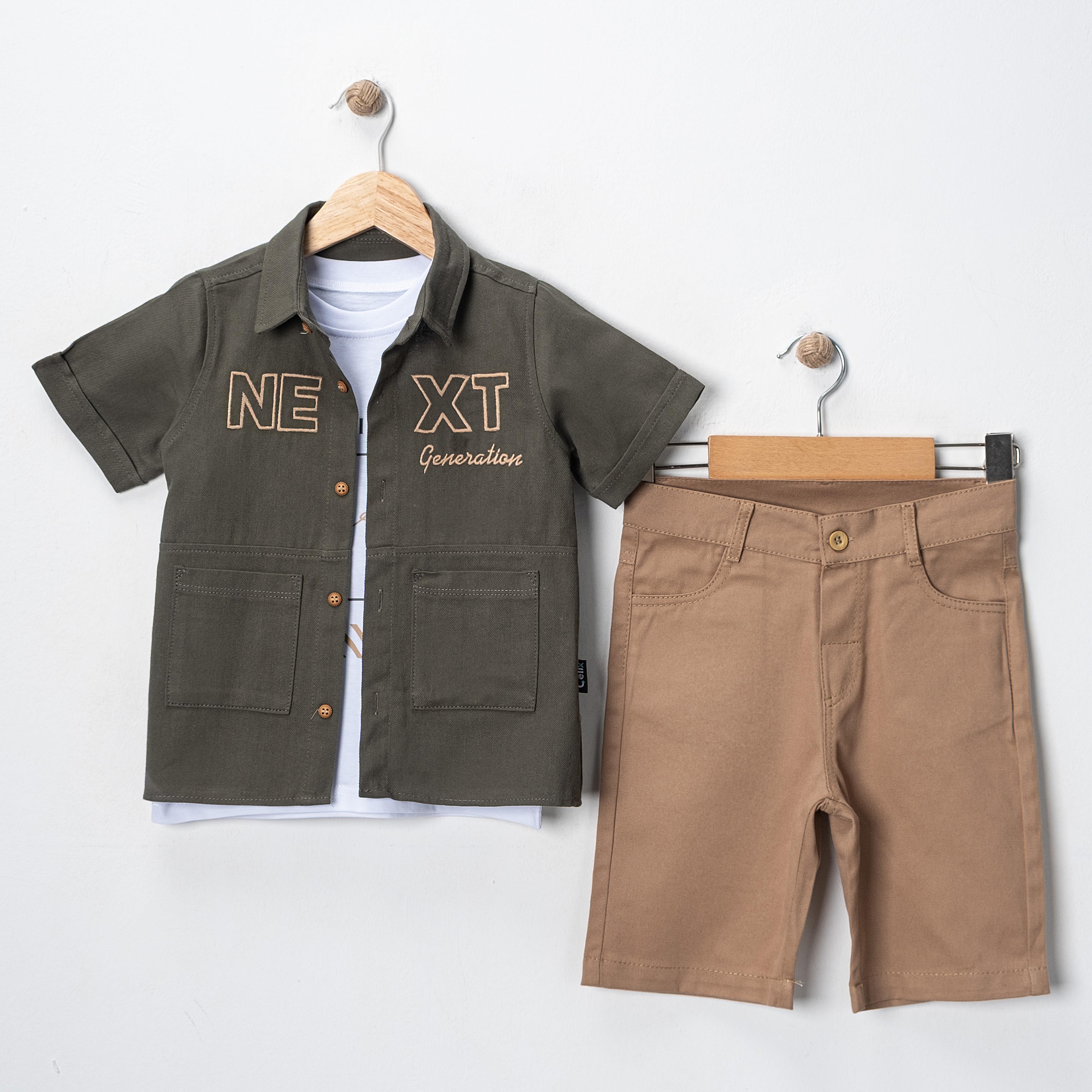 BY ÇELİX BASKI DETAYLI GÖMLEKLİ ÜÇLÜ TAKIM 5-8 Y