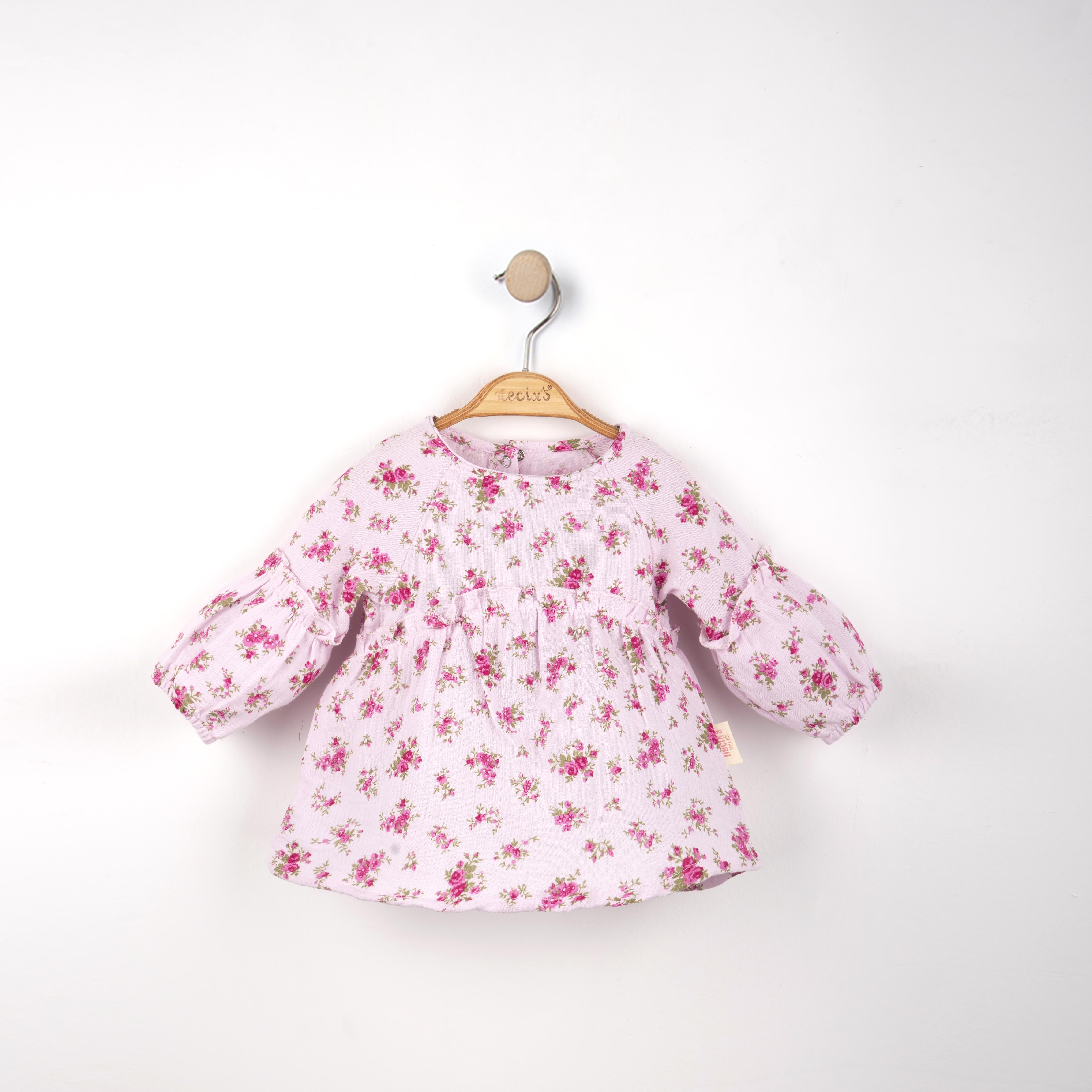 Çiçek Baskılı Kız Bebek Elbise