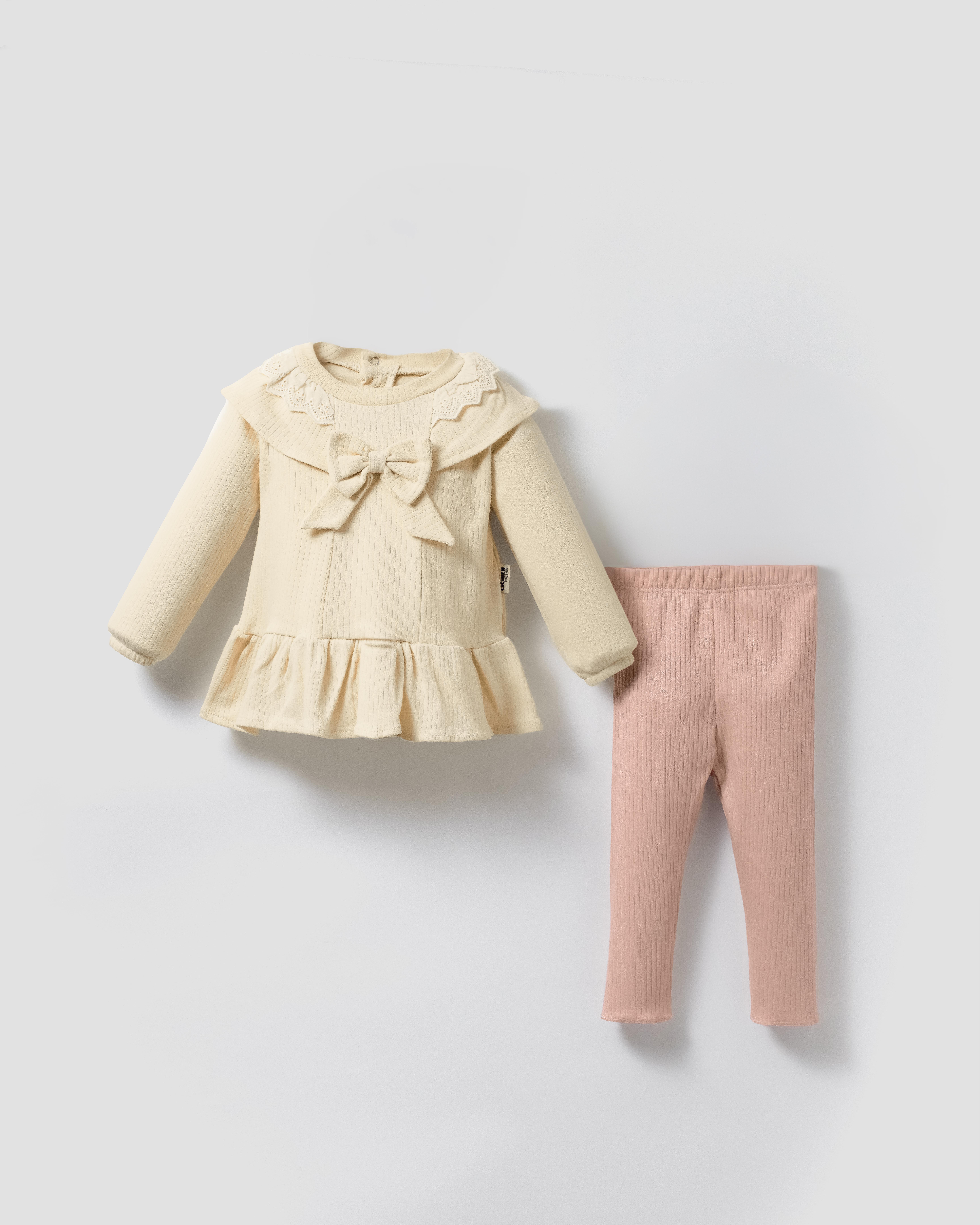 CİCİBEN KİDS FİYONK DETAYLI KIZ BEBEK  RAPORLU 2 Lİ TAKIM