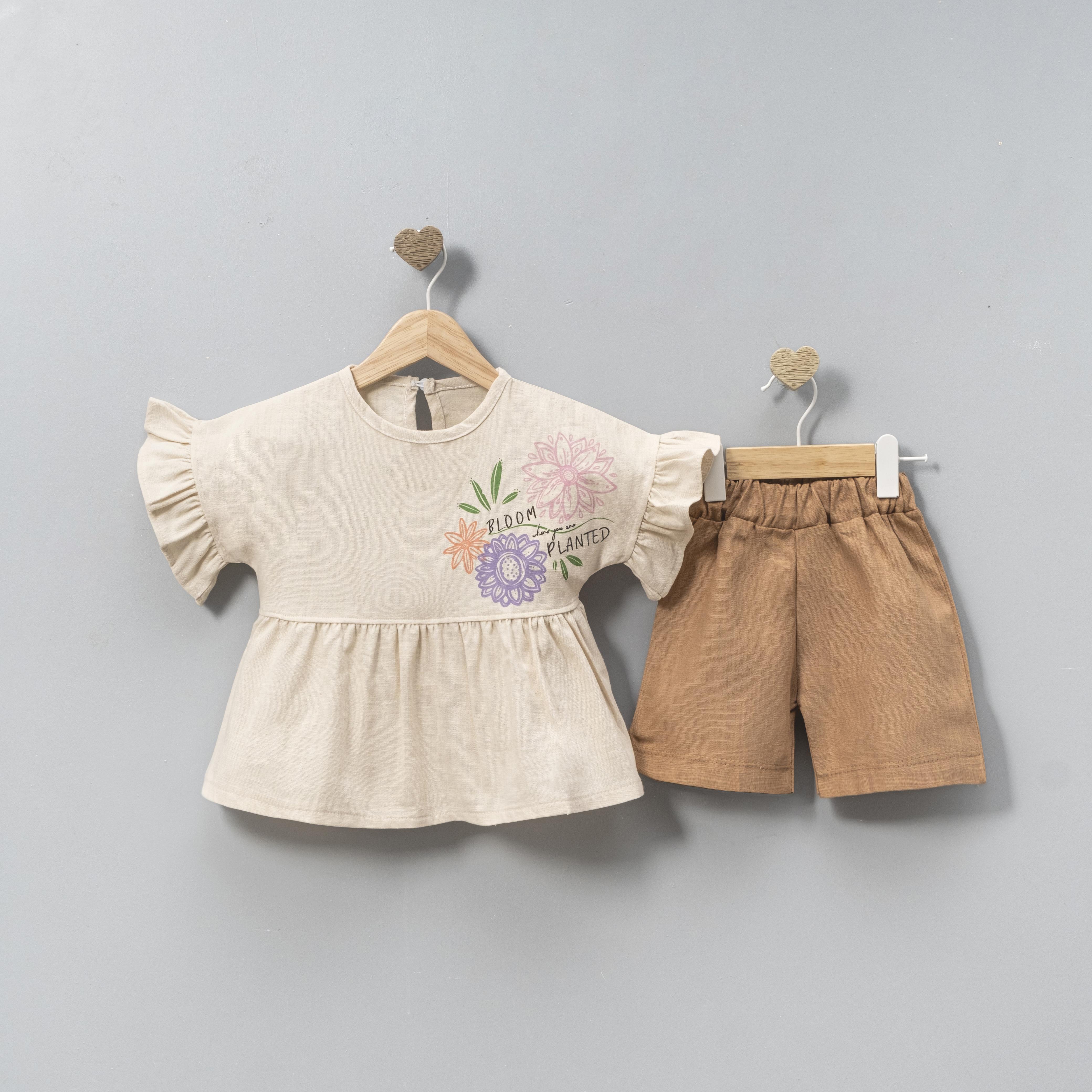 CİCİBEN KIZ BEBEK ÇİÇEK BASKILI ŞORTLU TAKIM 6-24 M