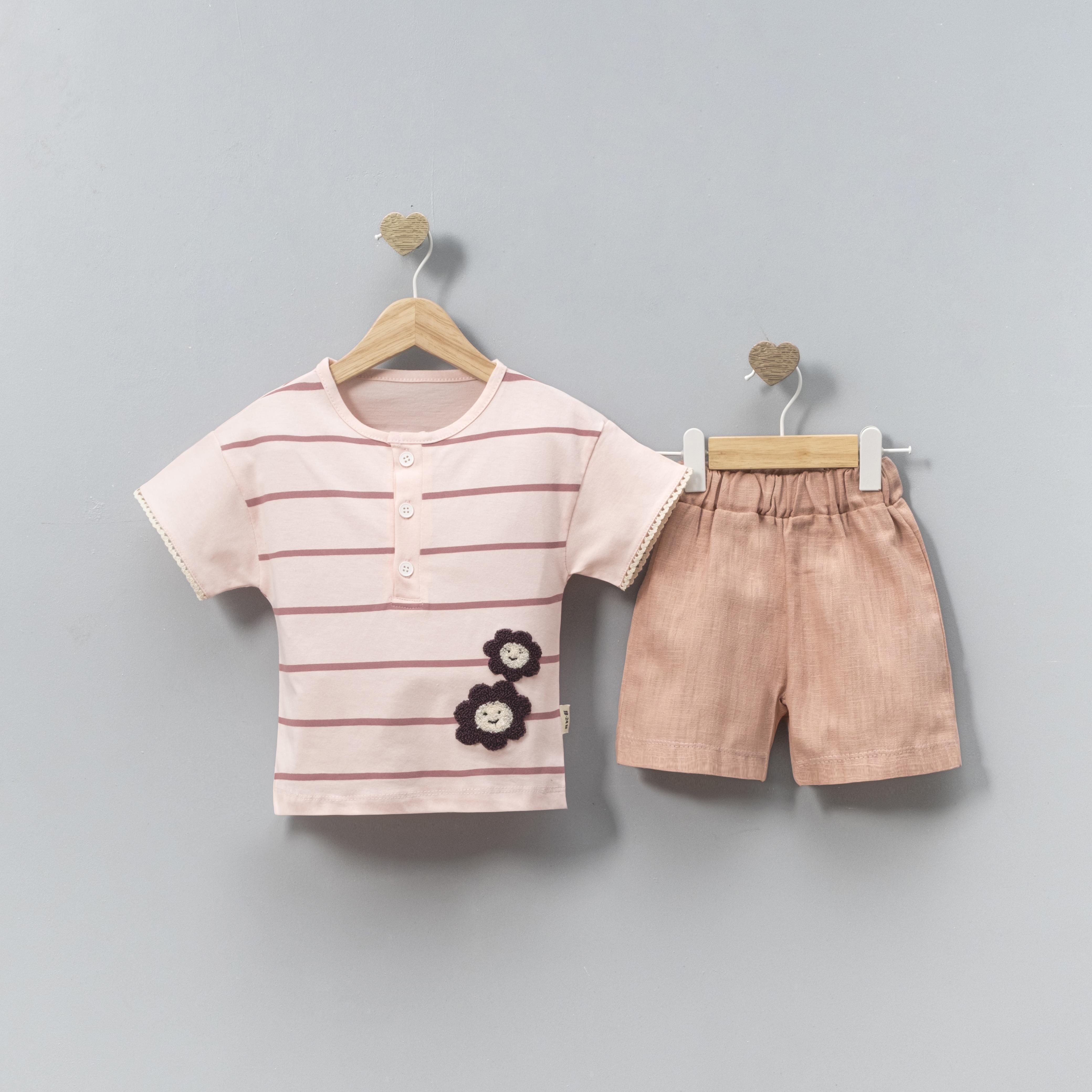 CİCİBEN KIZ BEBEK ÇİÇEK DETAYLI ŞORTLU TAKIM 6-24 M