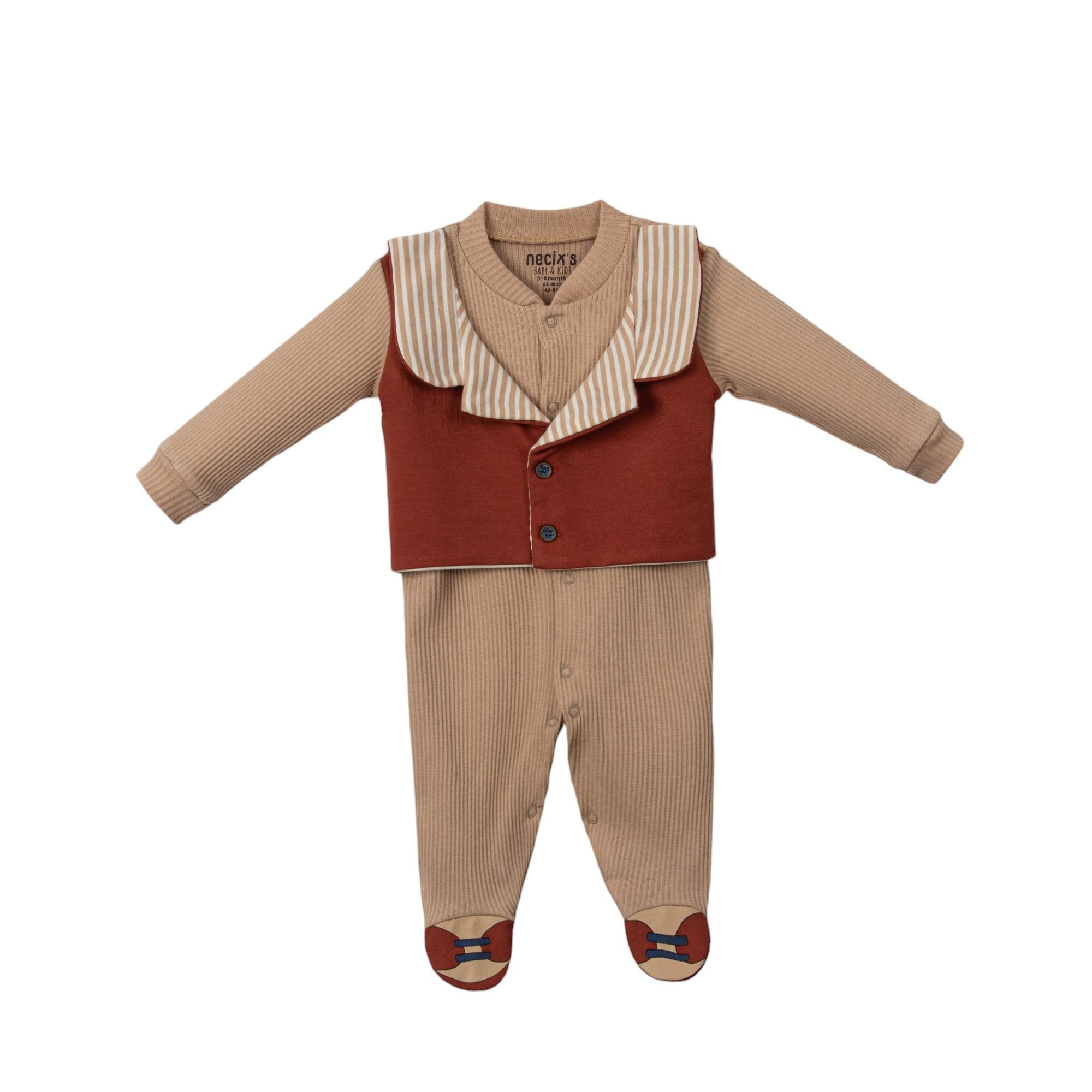 Çizgili Yaka Gentleman Erkek Bebek Yelekli Tulum