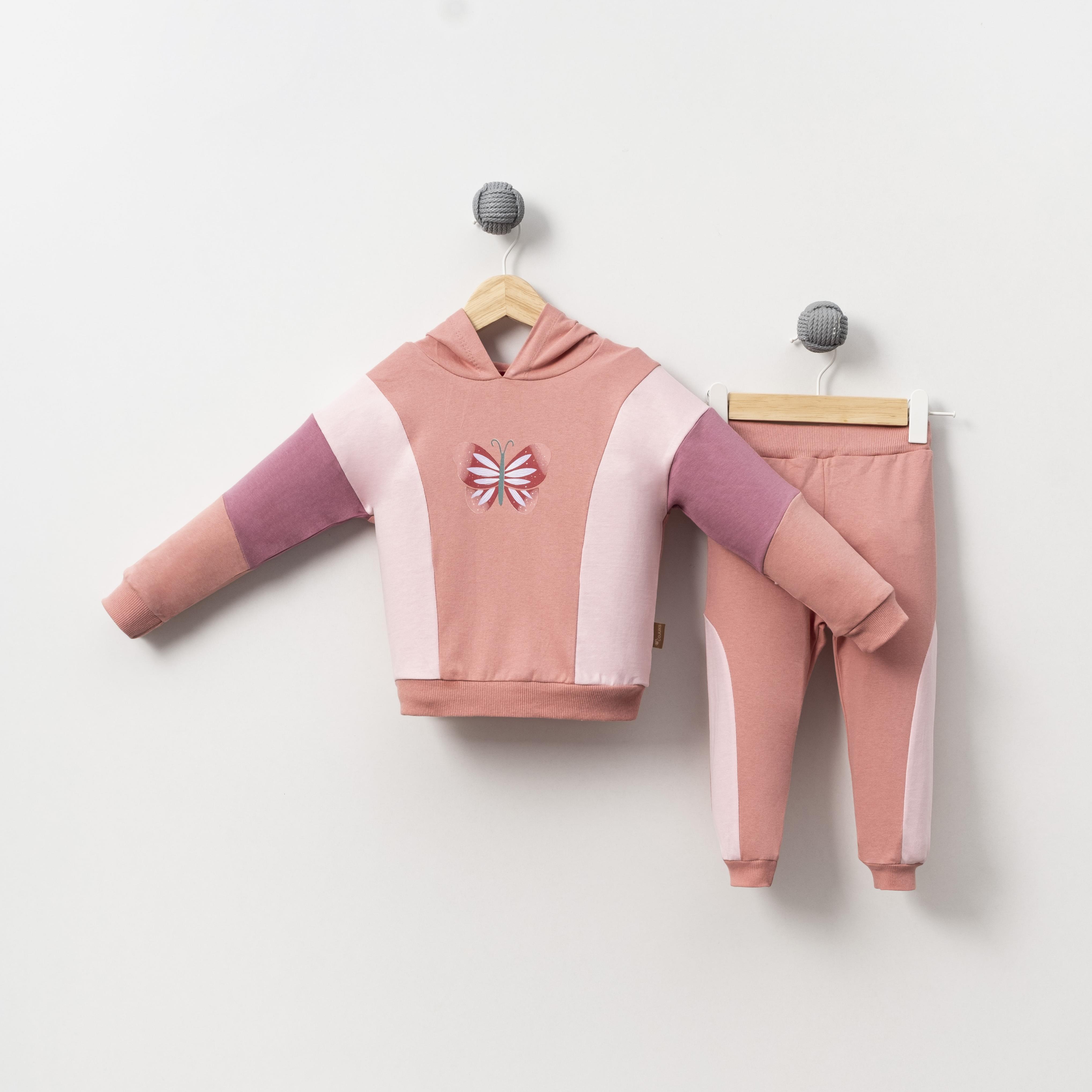 Çojuxs Kelebek Baskılı Kapüşonlu Kız Bebek İkili Takım