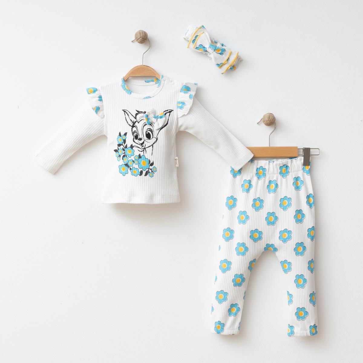 COŞAR BABY ÇİÇEKLİ BAMBİ BASKILI 3LÜ TAKIM