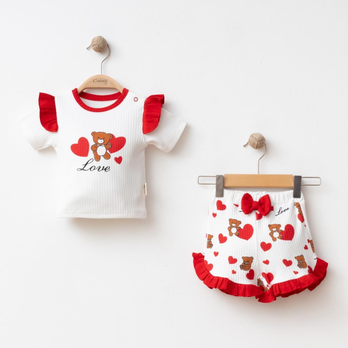 COŞAY BEBE KALPLİ AYICIK BASKILI  KIZ BEBEK TAKIM