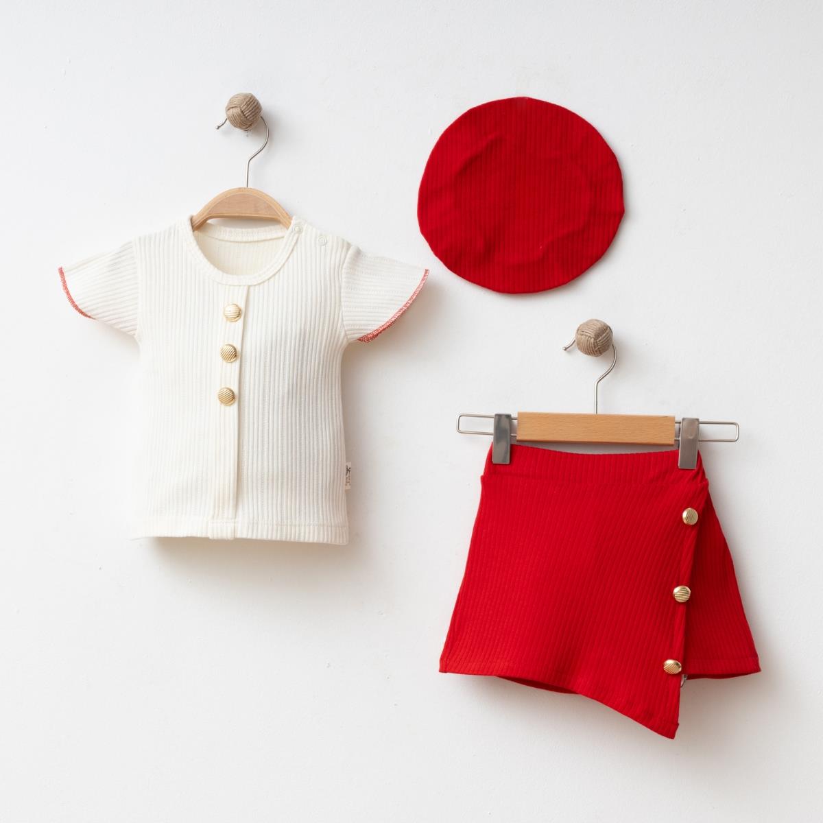 COŞAY BEBE SHORT ETEKLİ ŞAPKALI  KIZ BEBEK TAKIM