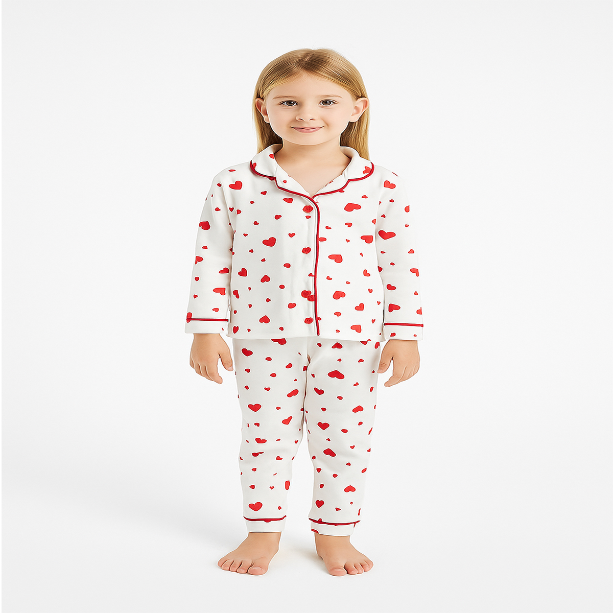 DOLAŞ KİDS KALP BASKILI KIZ ÇOCUK PİJAMA TAKIMI