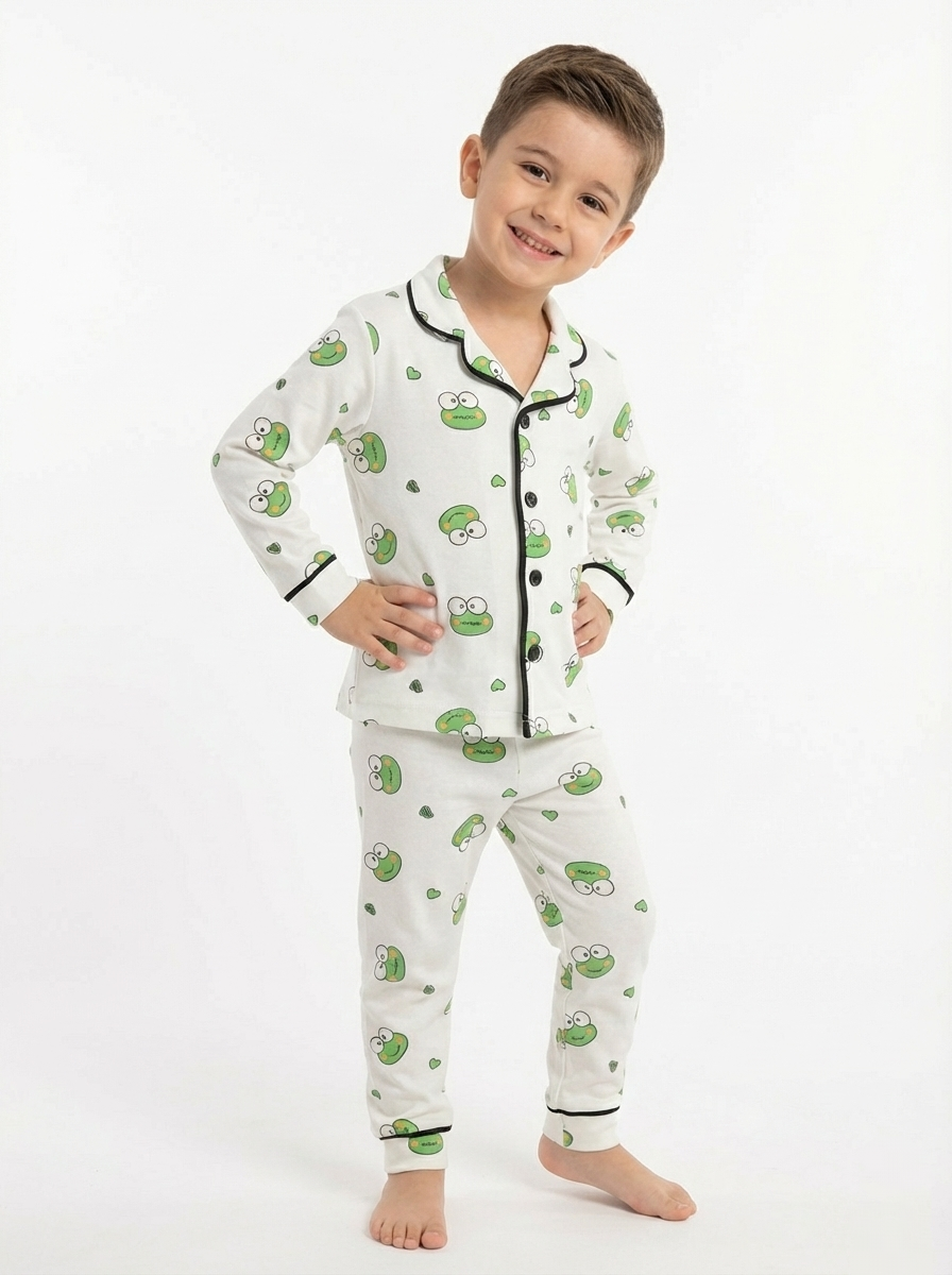 DOLAŞ KİDS KURBAĞA BASKILI UNİSEX ÇOCUK PİJAMA TAKIMI