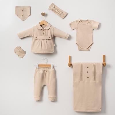 Düğmeli Erkek Bebek Yedili Hastane Çıkış Seti