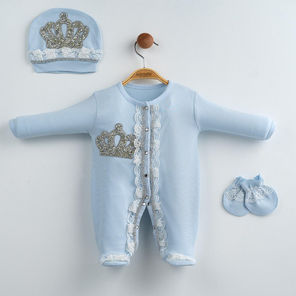 EDA BABY DANTELLİ TAŞLI TULUM SET 0-3 AY