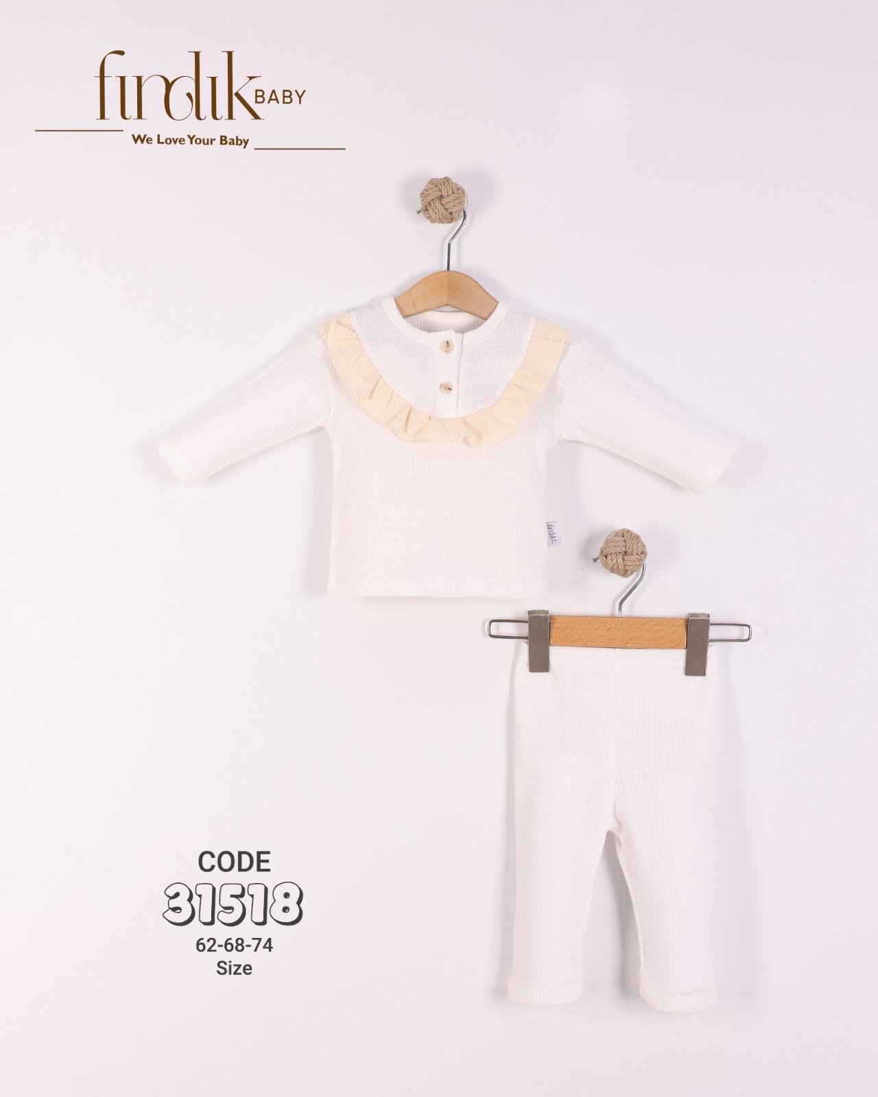 FINDIK BABY KIZ BEBEK YAKA FIRFIRLI DÜĞMELİ 2 Lİ TAKIM
