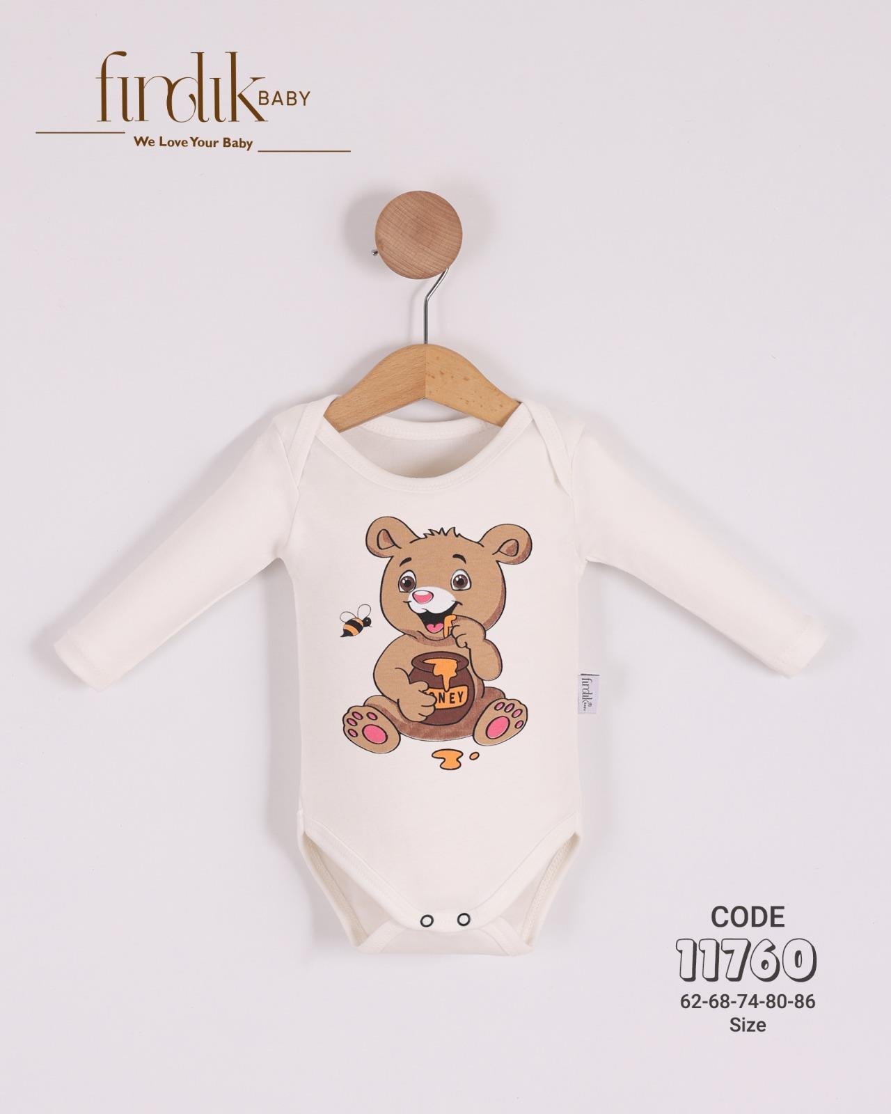 FINDIK BABY UNİSEX BEBEK AYICIK BASKILI BODY