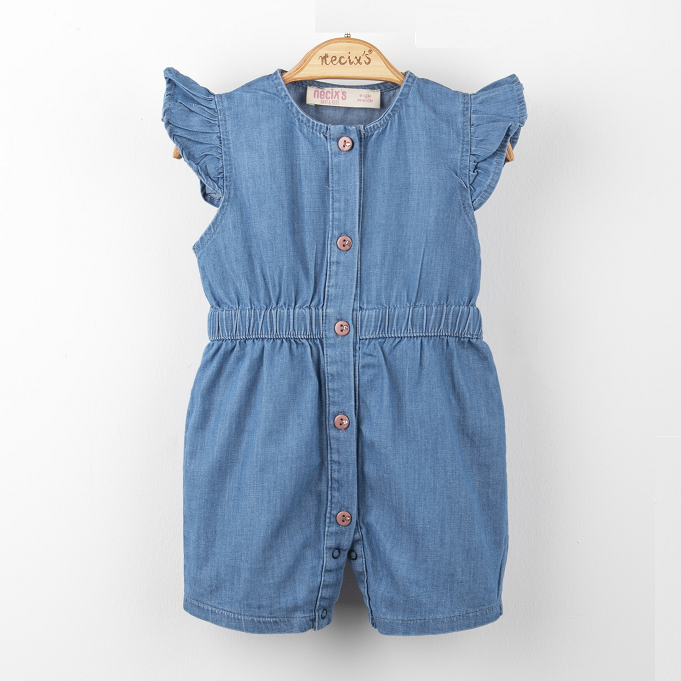 Fırfır Kollu Kız Bebek Kot Tulum