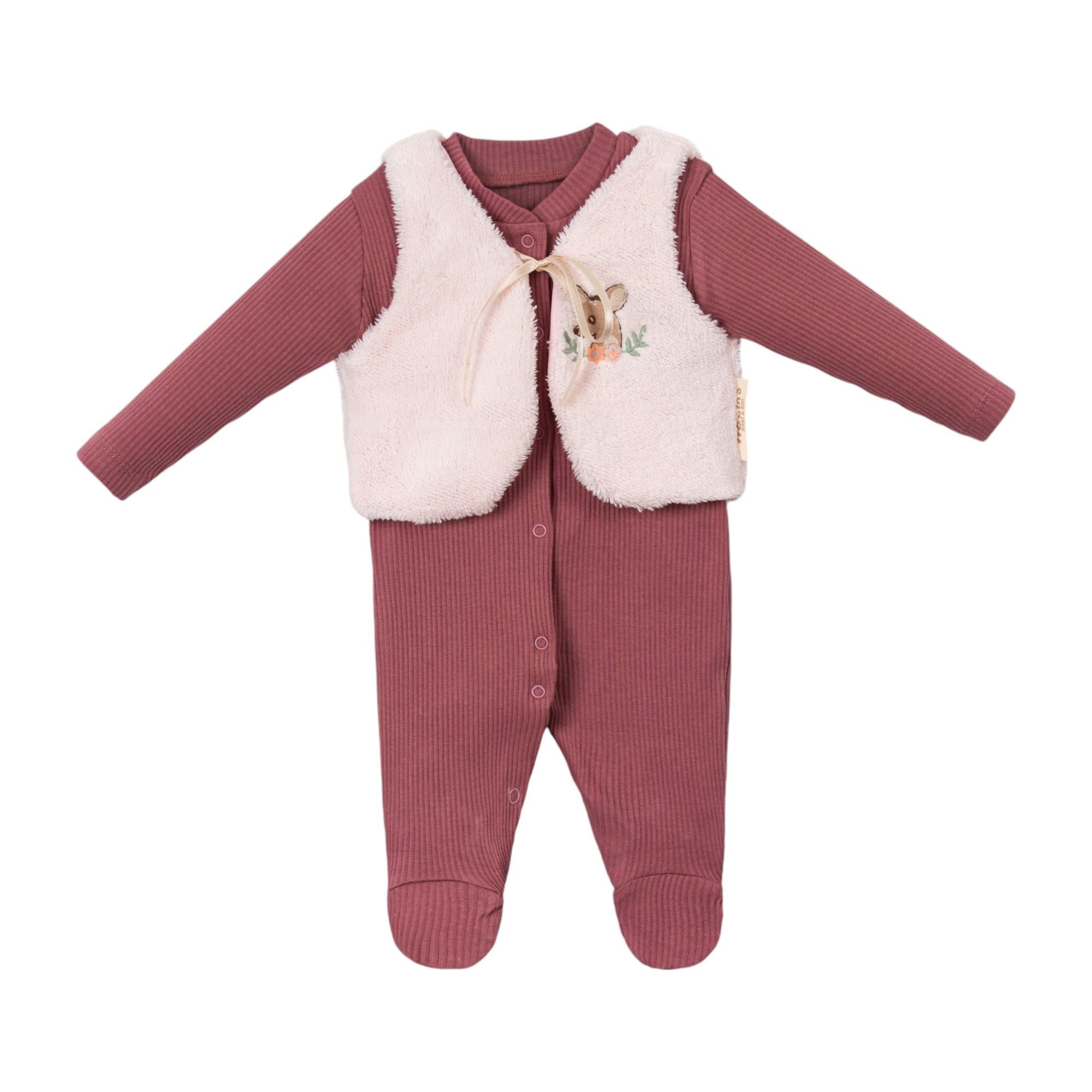 Geyik Nakış Yelekli Erkek Bebek Tulum