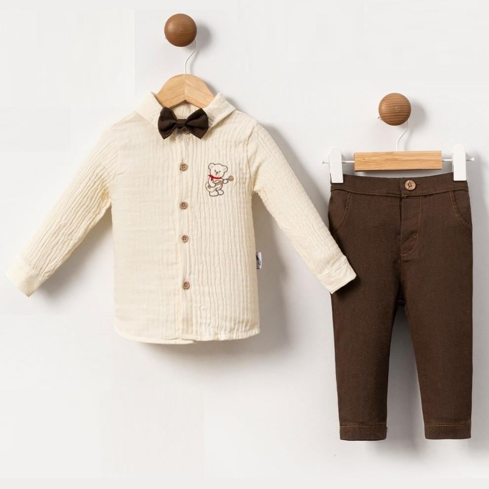 Gömlekli Organik Kumaş Erkek Bebek İkili Takım