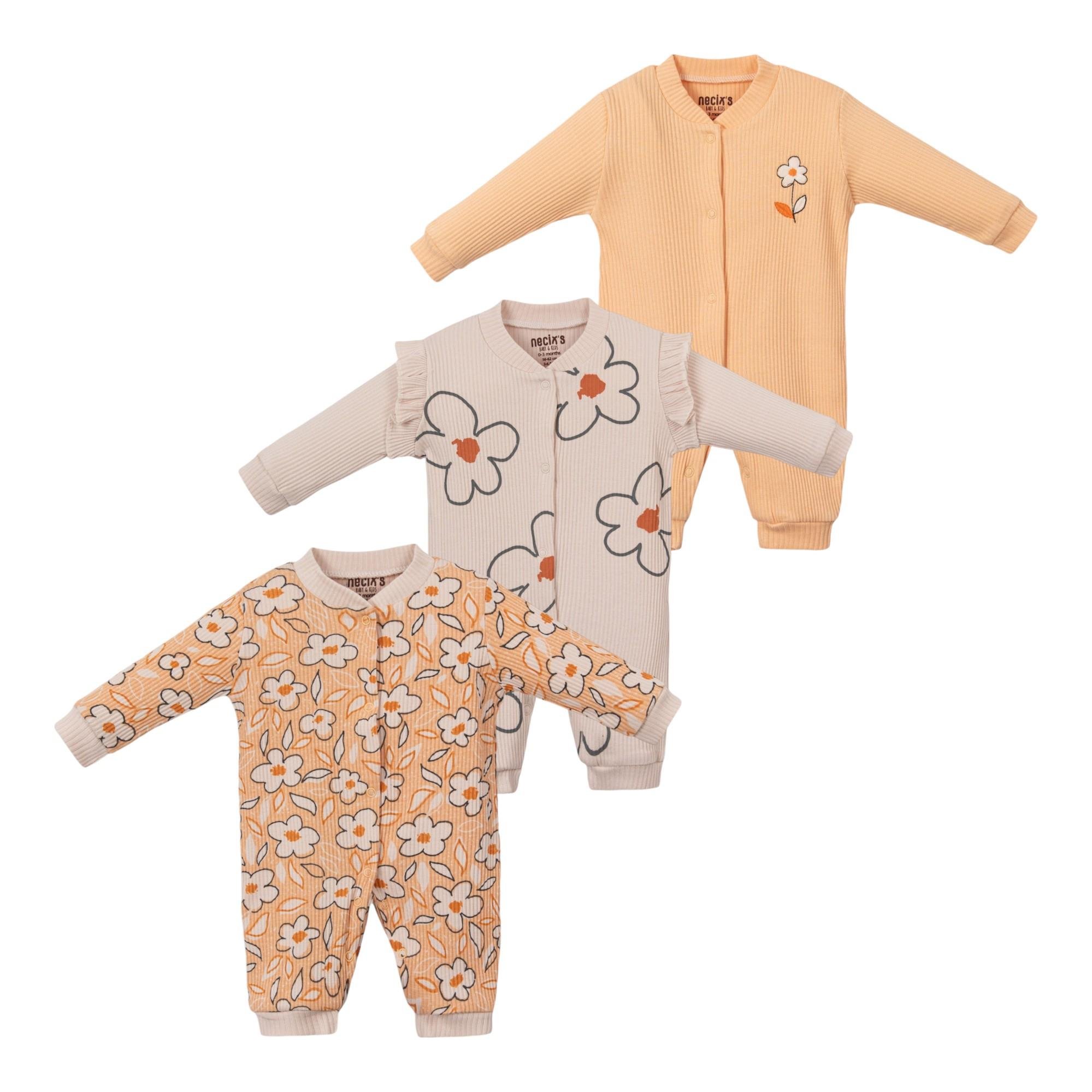 Hana Çiçek Baskılı Kız Bebek Üçlü Tulum