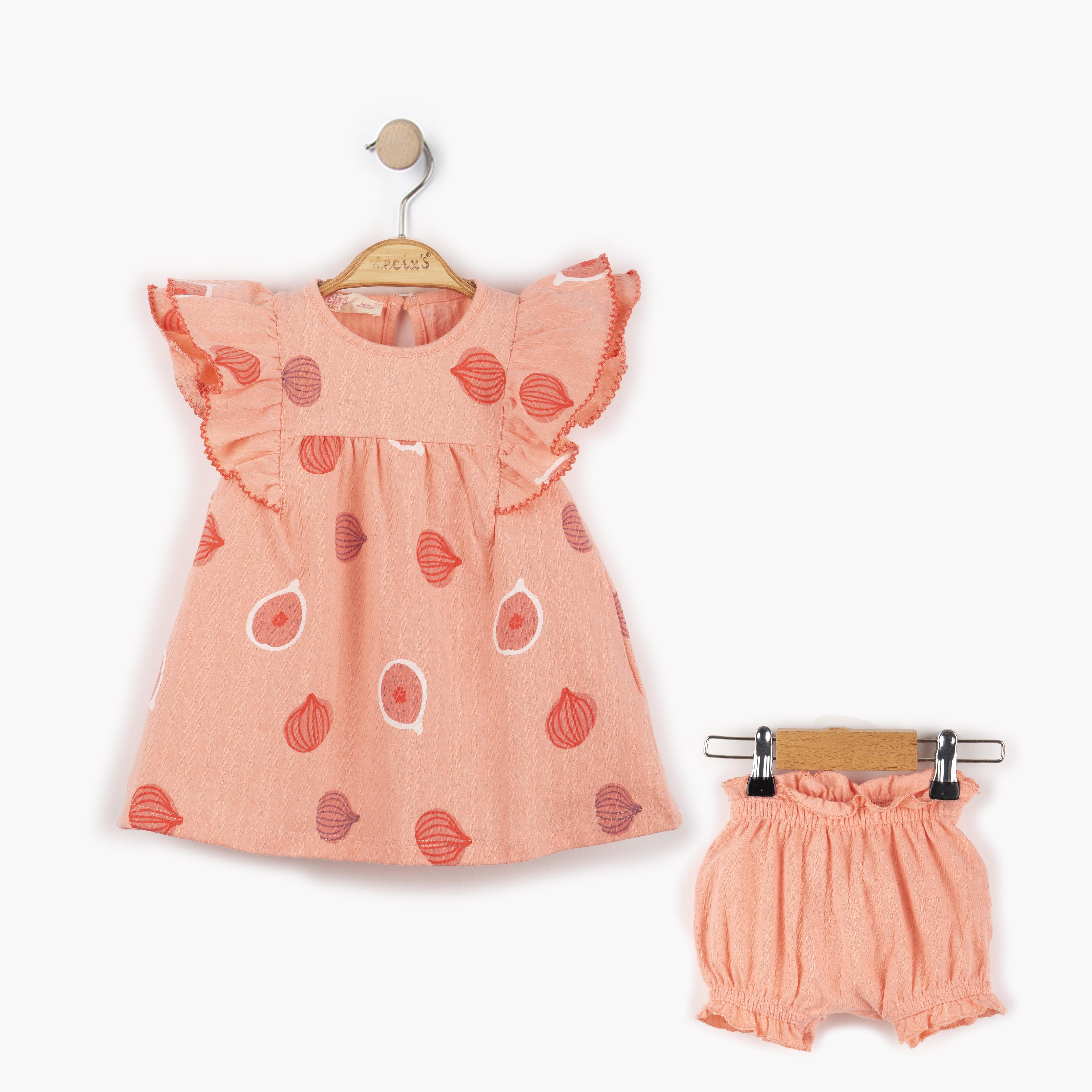 İncir Baskılı Kız Bebek Elbise