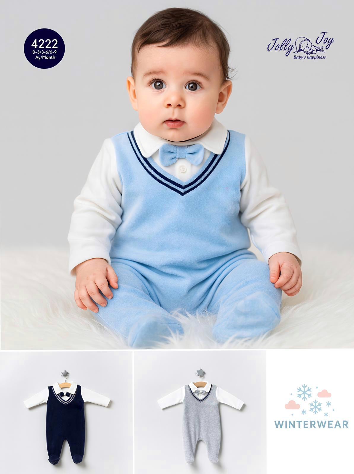 JOLLY JOY BEBE  RİBANA YAKALI ERKEK BEBEK TULUM