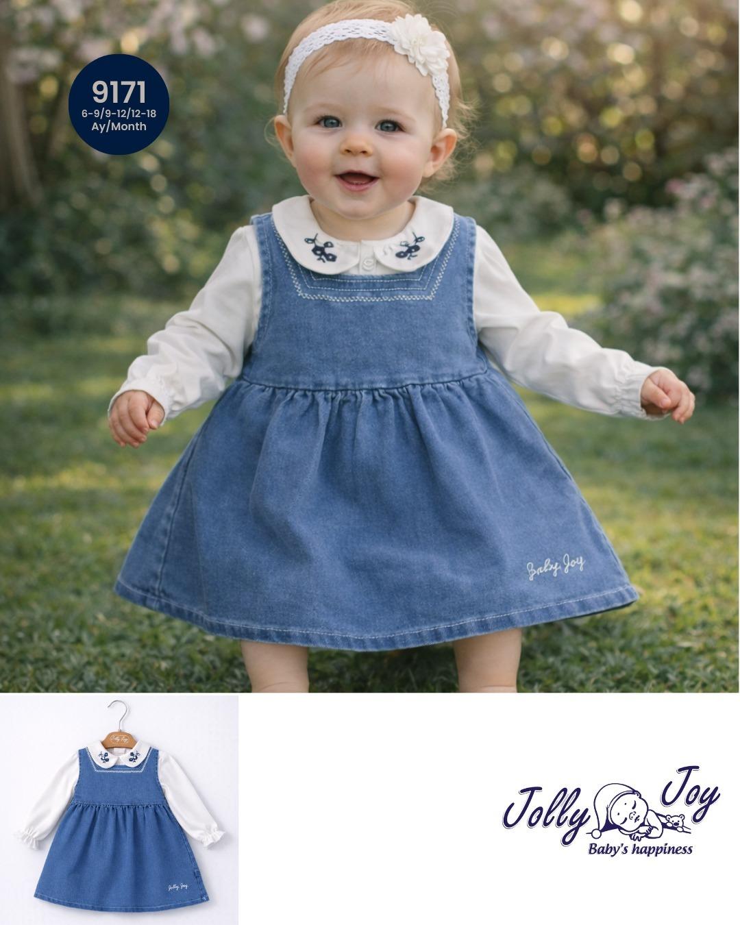 JOLLY JOY BEBE YAKASI KANIŞLI KIZ BEBEK KOT ELBİSE