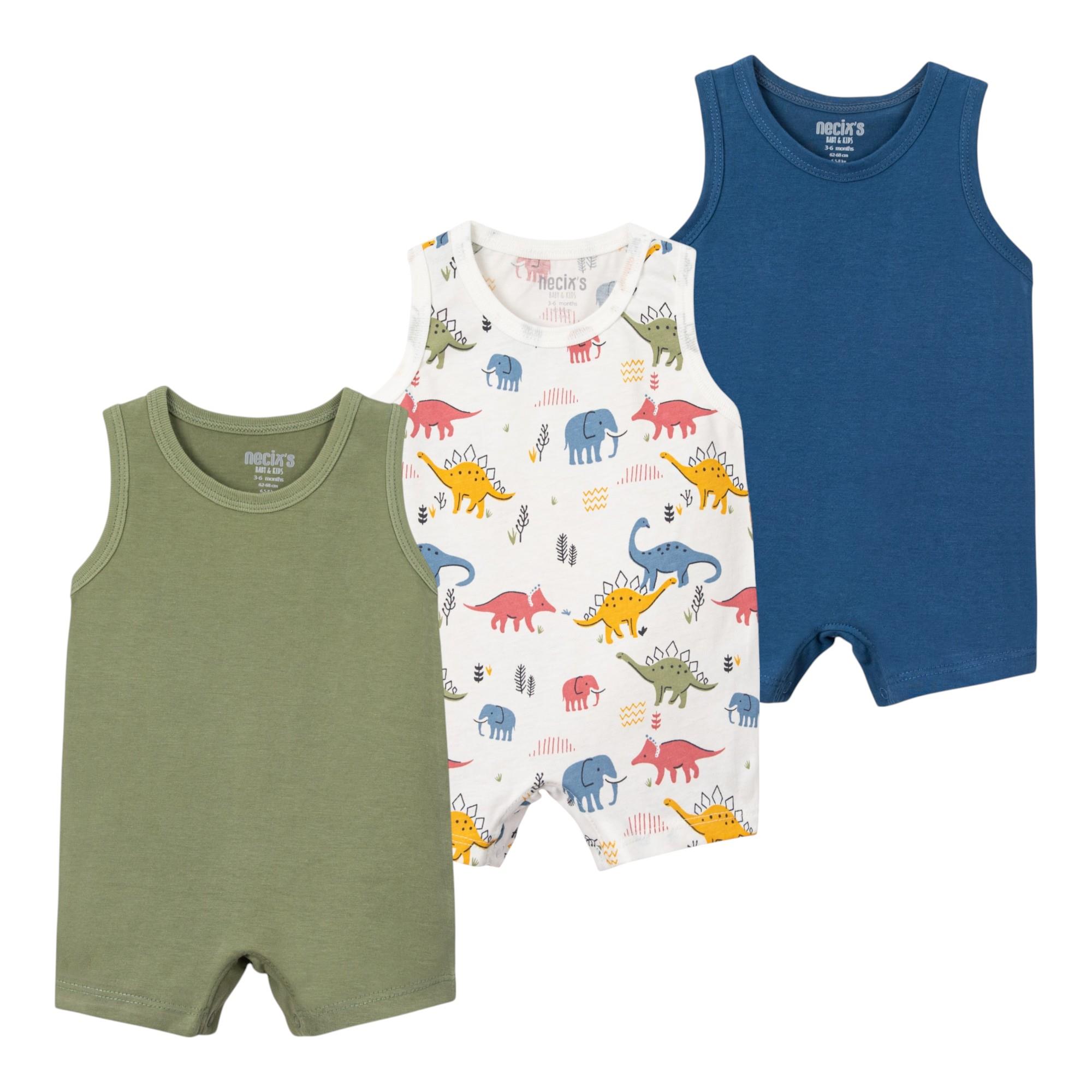 Kalın Askılı Yazlık erkek Bebek Üçlü Tulum