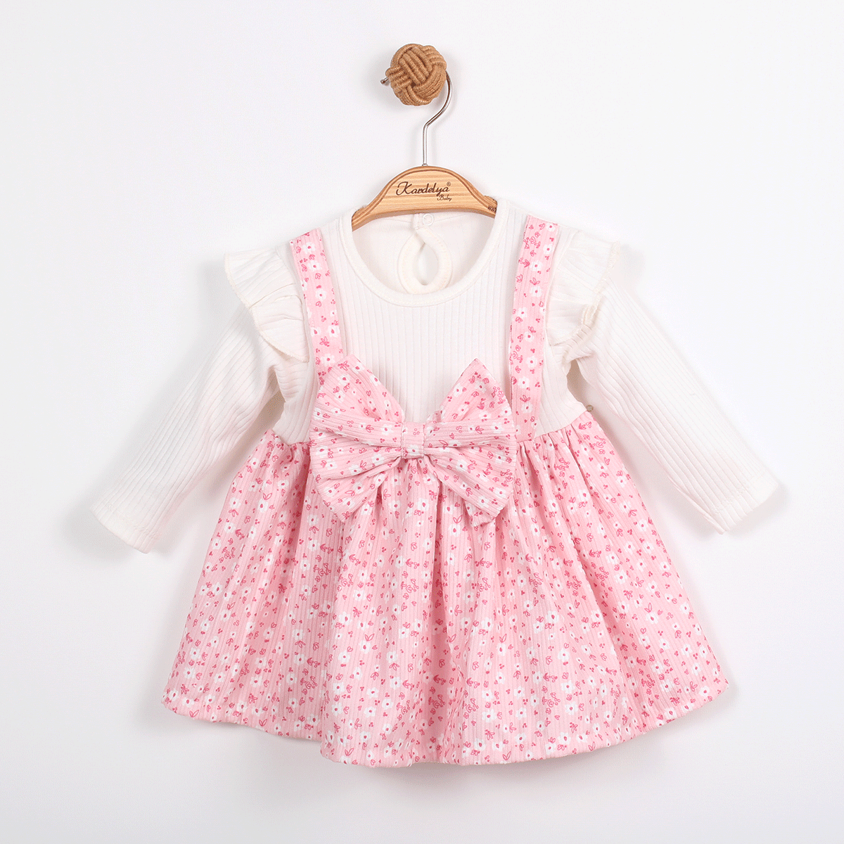 KARDELYA BEBE ÇİÇEKLİ PAPYONLU KIZ ÇOCUK ŞÖNİL ELBİSE