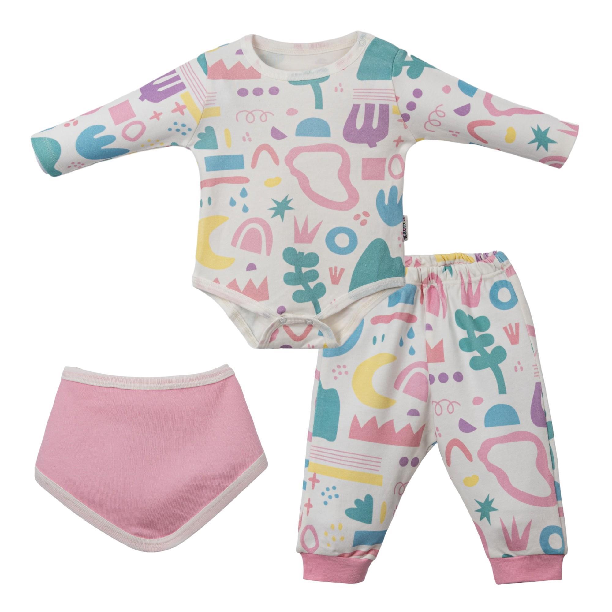 Karma Desenli Kız Bebek Fularlı Badili Takım