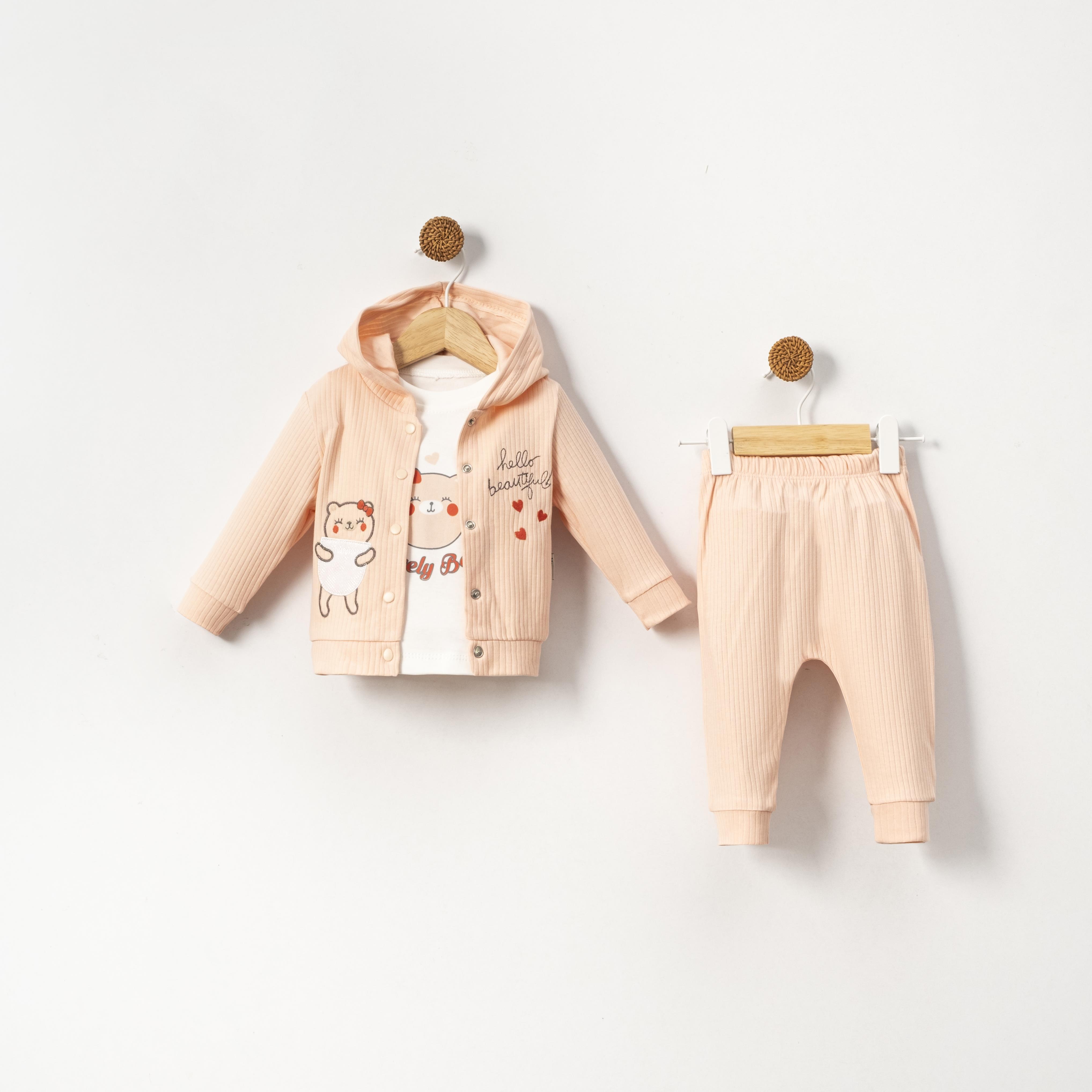 KİDSERİA AYICIK BASKILI KIZ BEBEK 3 LÜ TAKIM