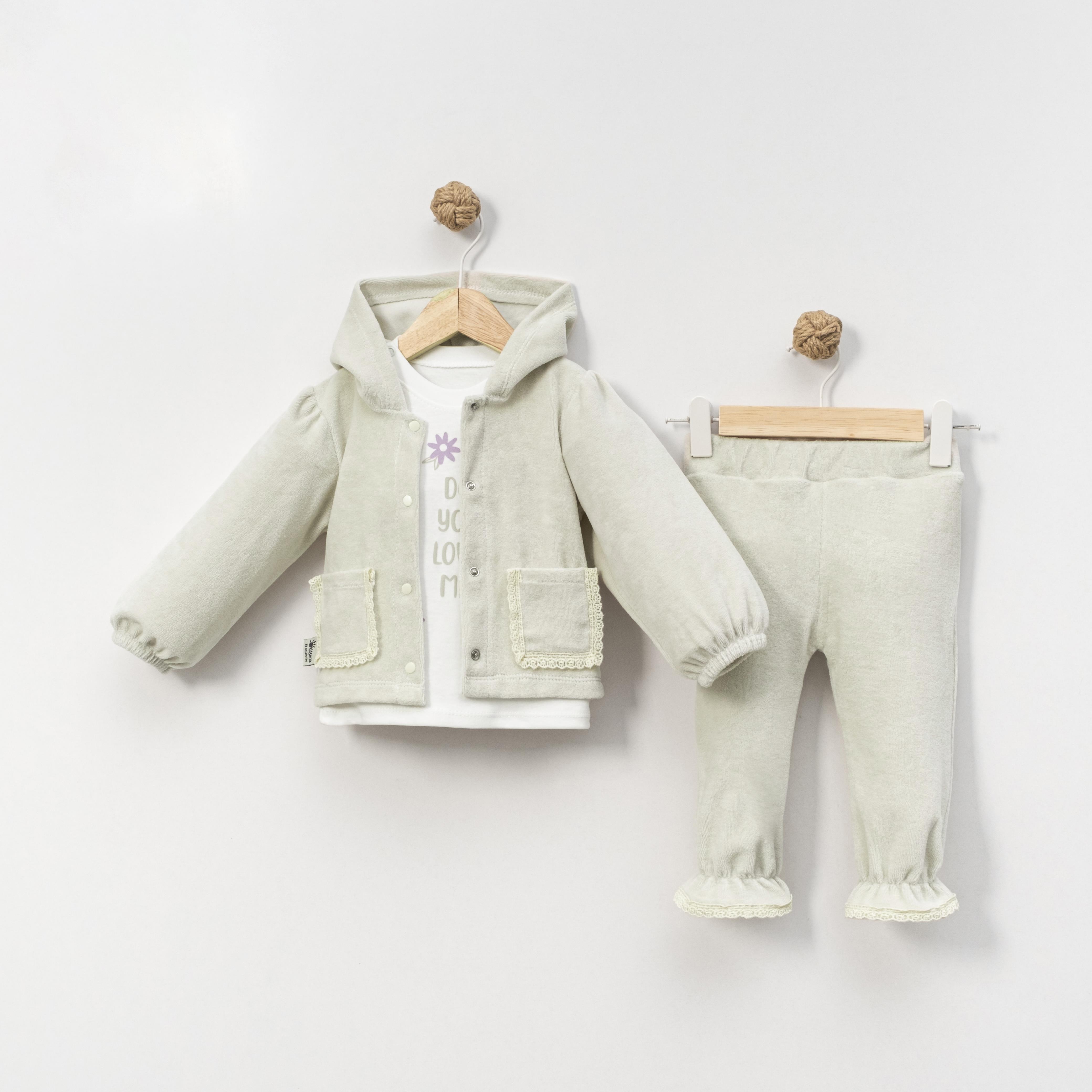 KİDSERİA CEP DETAYLI KIZ BEBEK 3 LÜ TAKIM