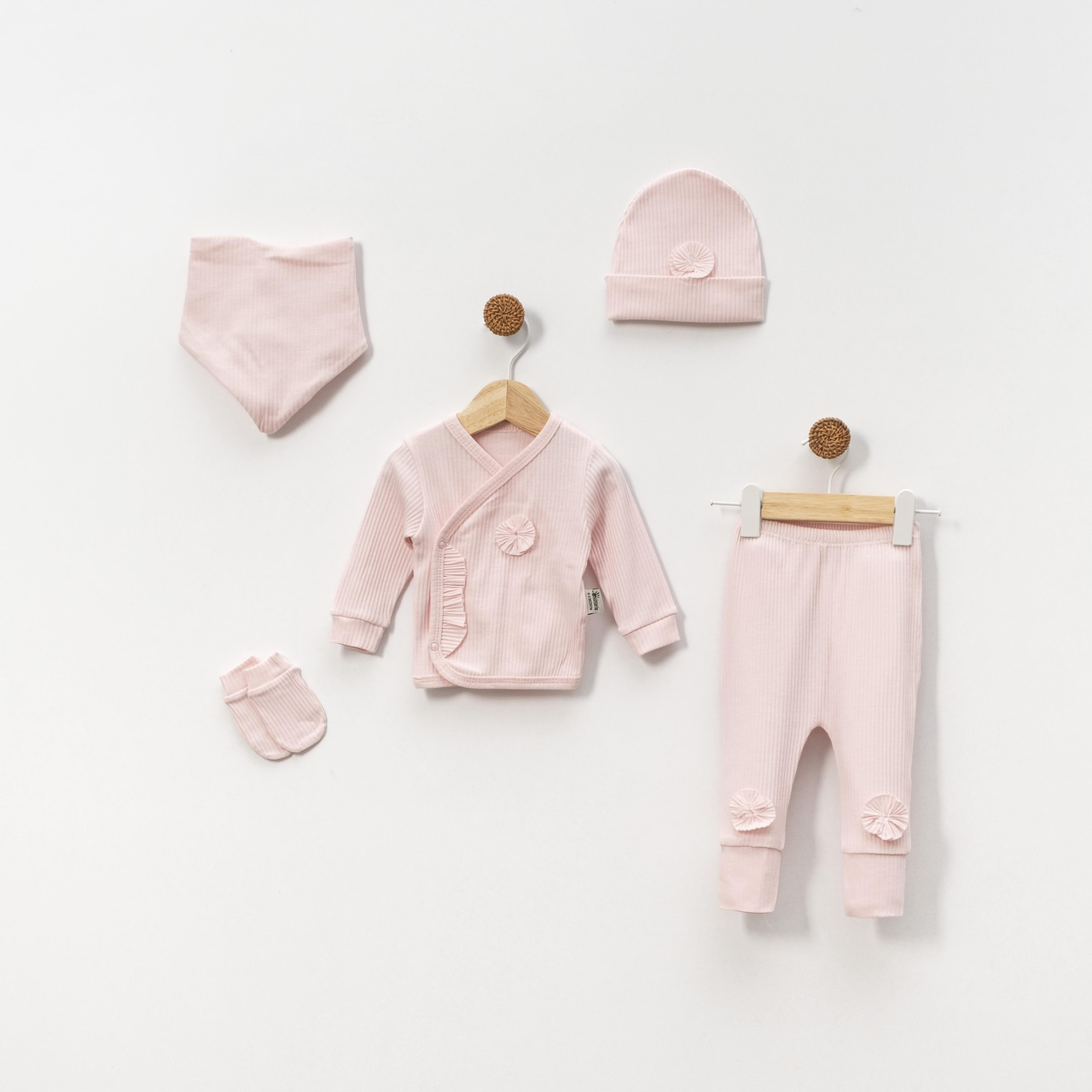 KİDSERİA ÇİÇEK DETAYLI KIZ BEBEK 5 Lİ SET 0-3 AY
