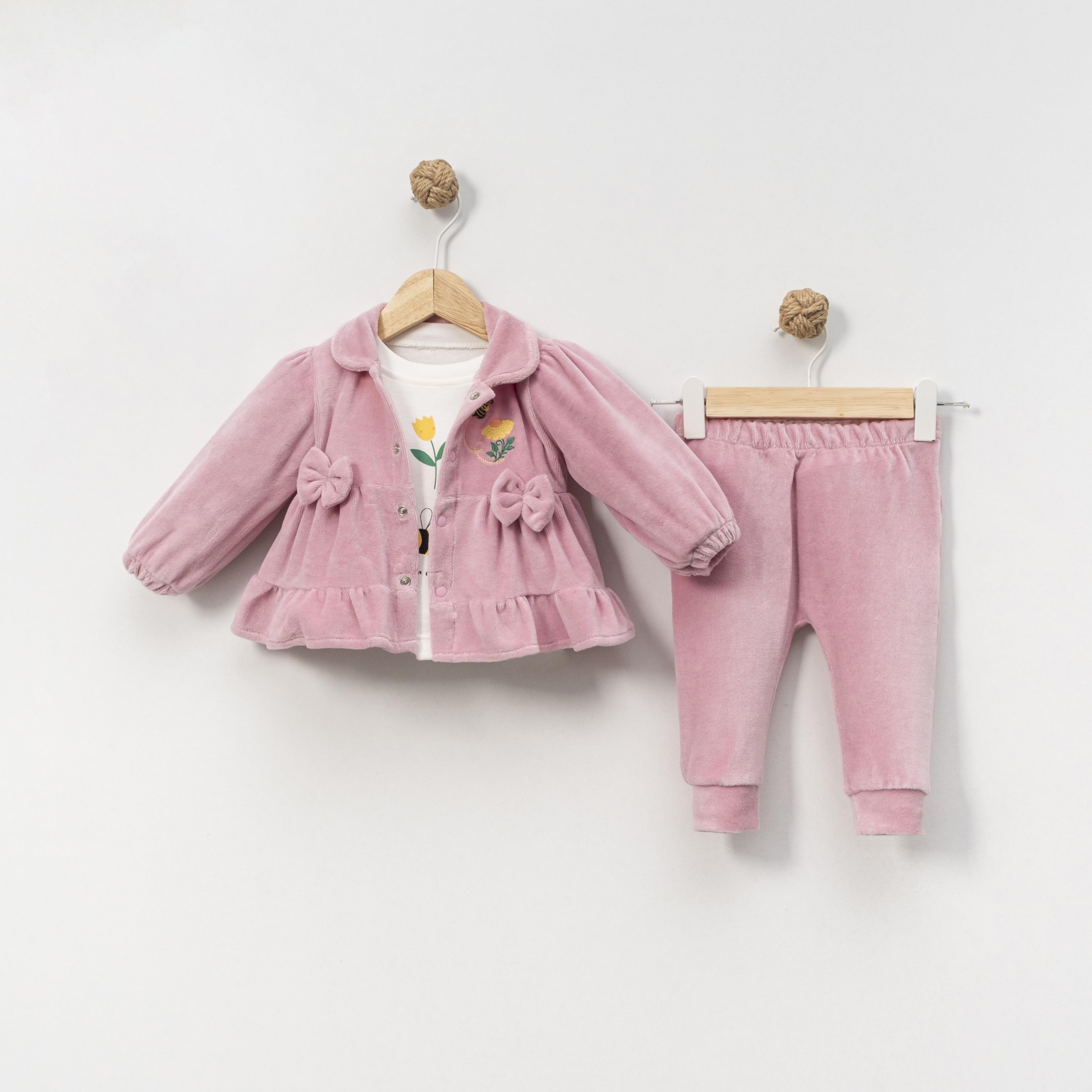 KİDSERİA KADİFE KIZ  BEBEK 3 LÜ TAKIM