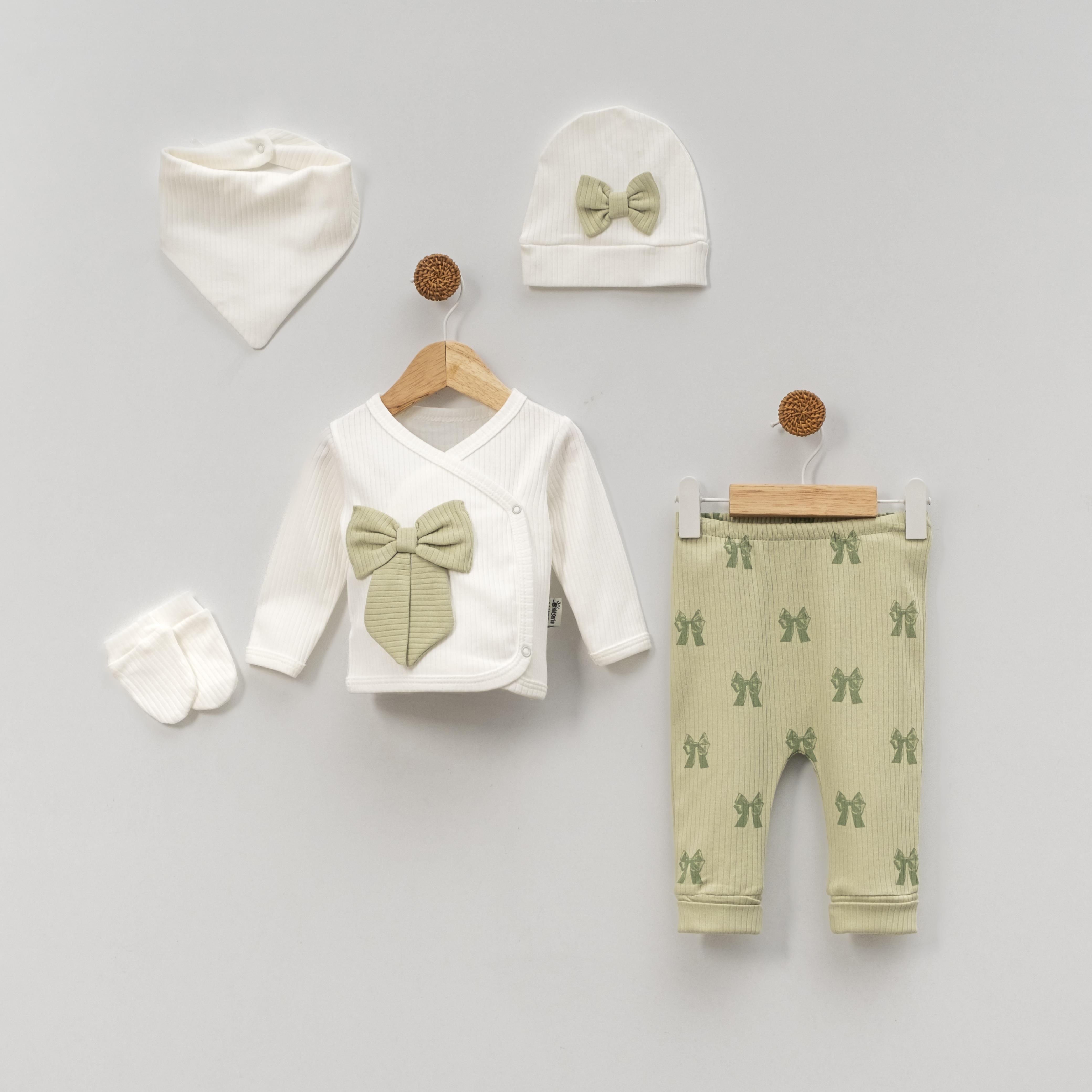 KİDSERİA KURDELA DETAYLI KIZ BEBEK 5 Lİ SET 0-3 AY