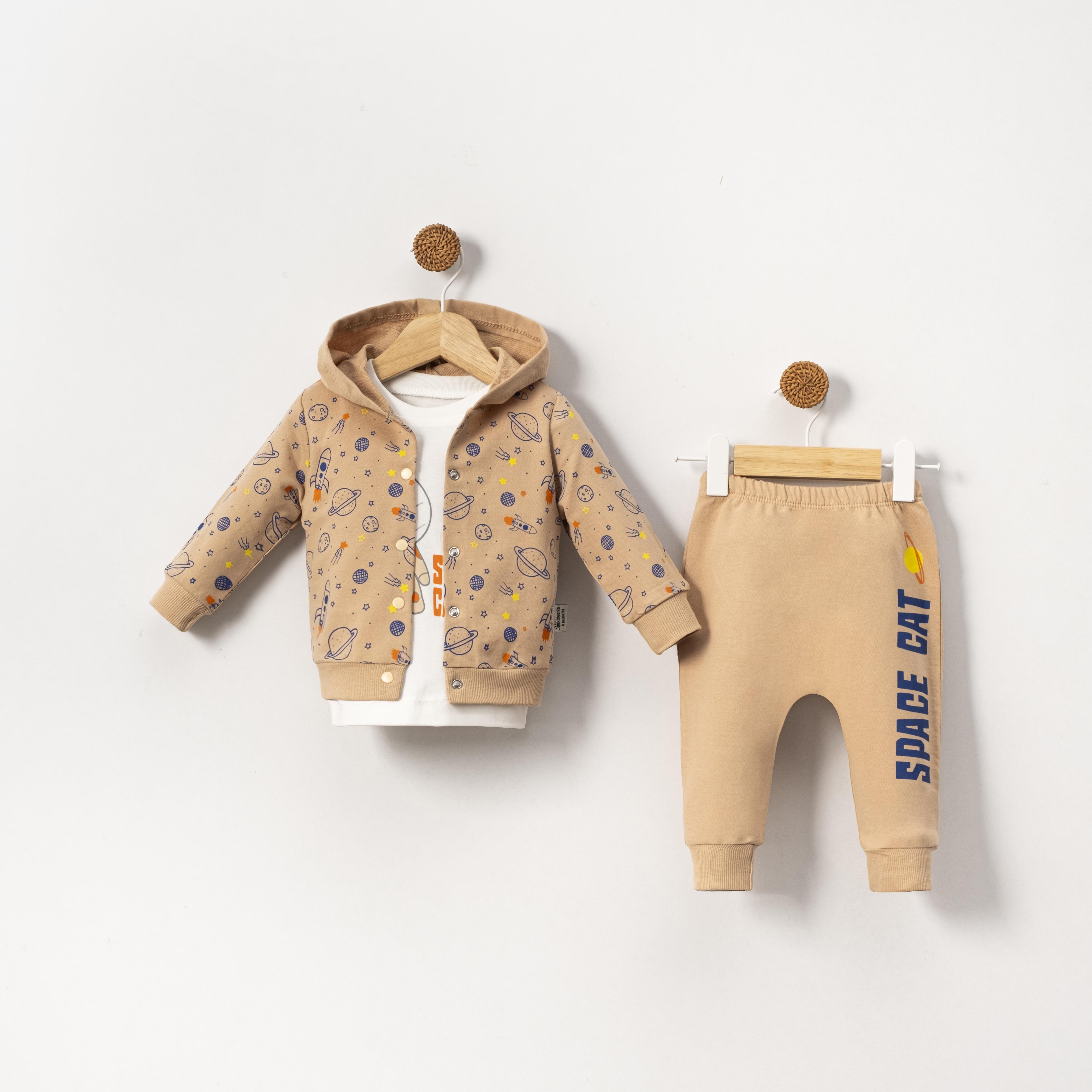 KİDSERİA UZAY TEMALI KAPÜŞONLU 10 LU ERKEK BEBEK 3 LÜ TAKIM
