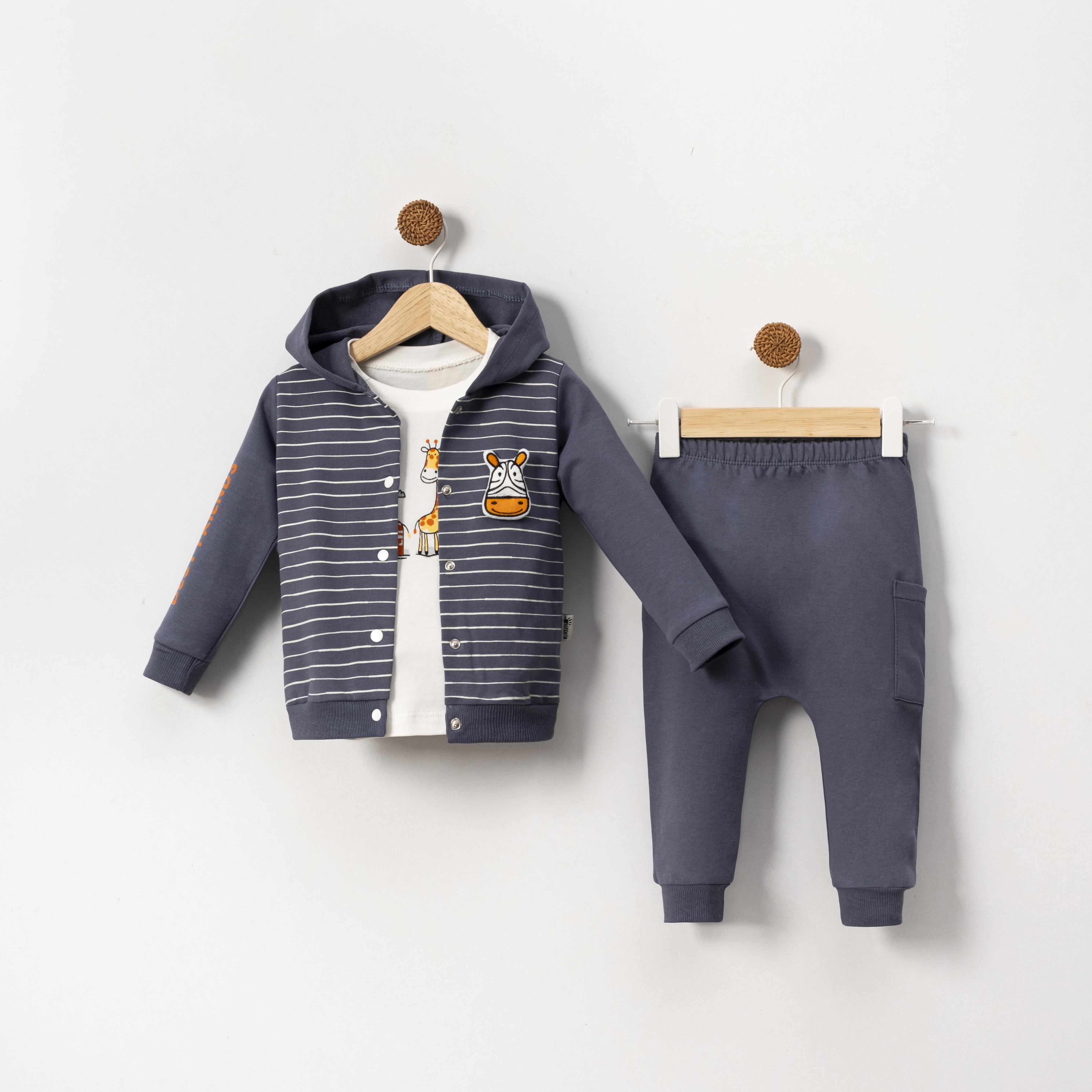KİDSERİA ZÜRAFA ARMALI ÇİZGİLİ ERKEK BEBEK 3 LÜ TAKIM