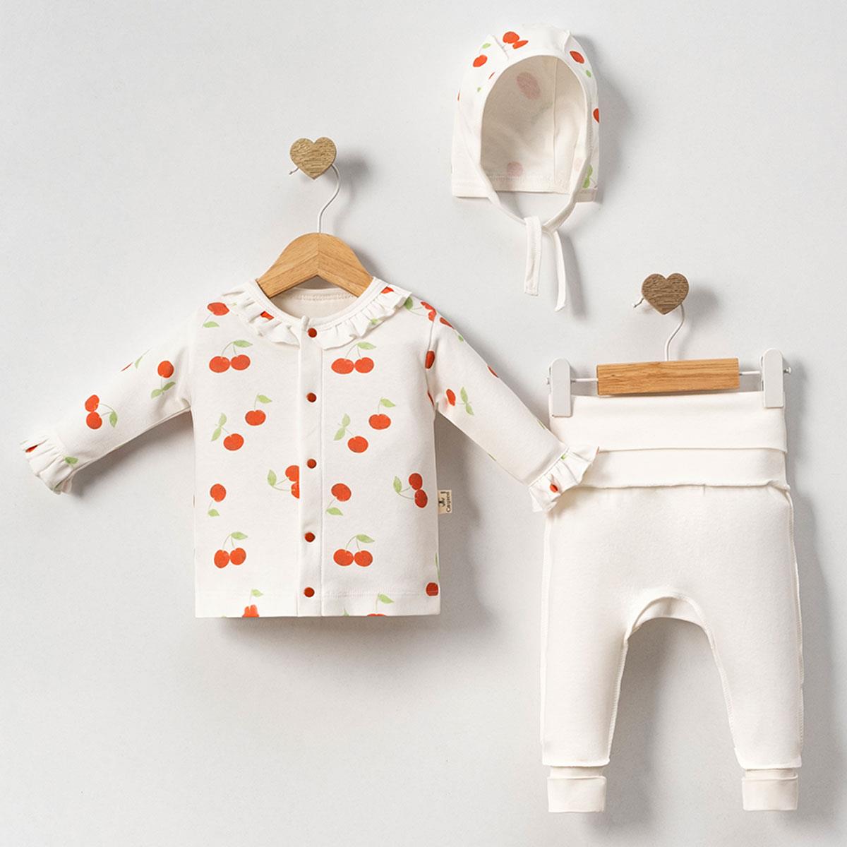 Kiraz Baskılı Kız Bebek Üçlü Takım