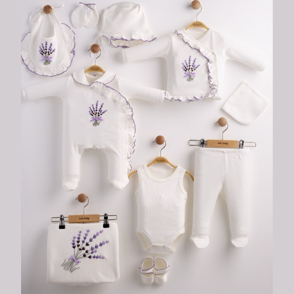 Lavanta Desenli Kız Bebek Onlu Hastane Çıkış Set
