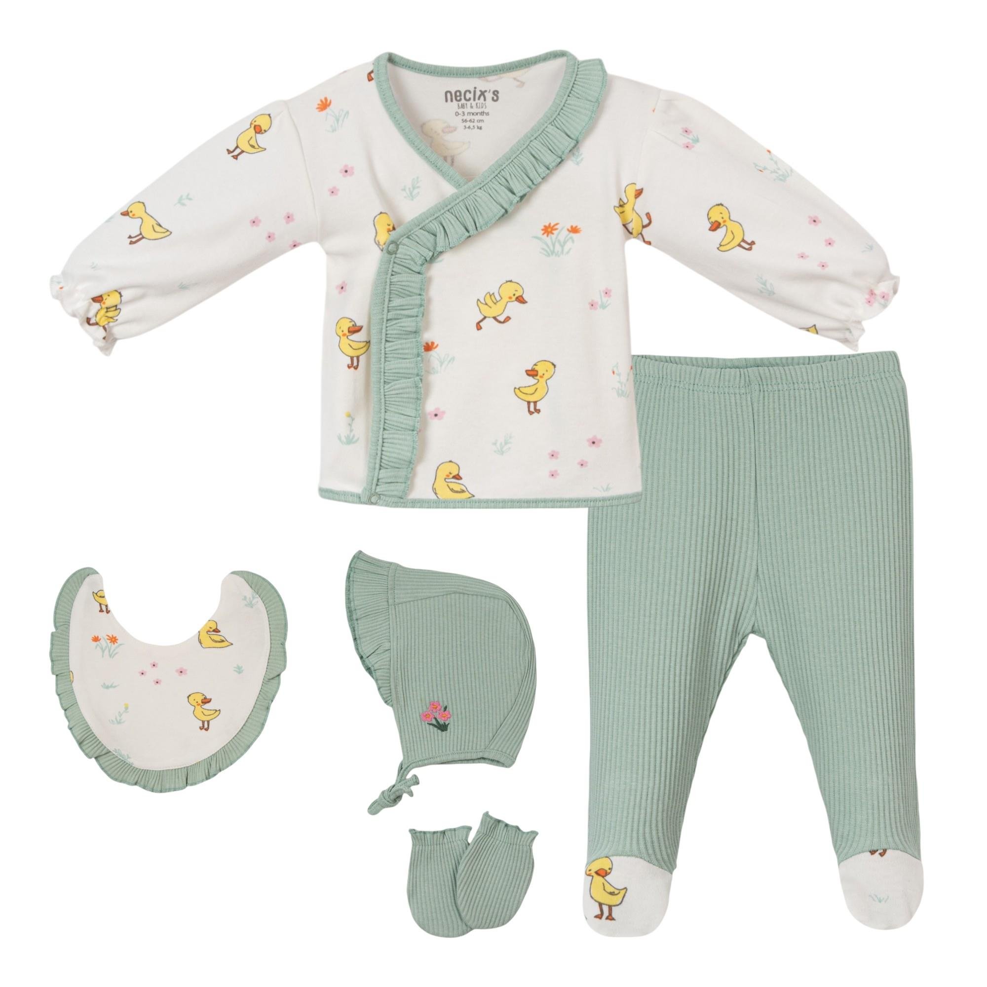 Mercan Ördek Desenli Hastane Çıkışı Beşli Set