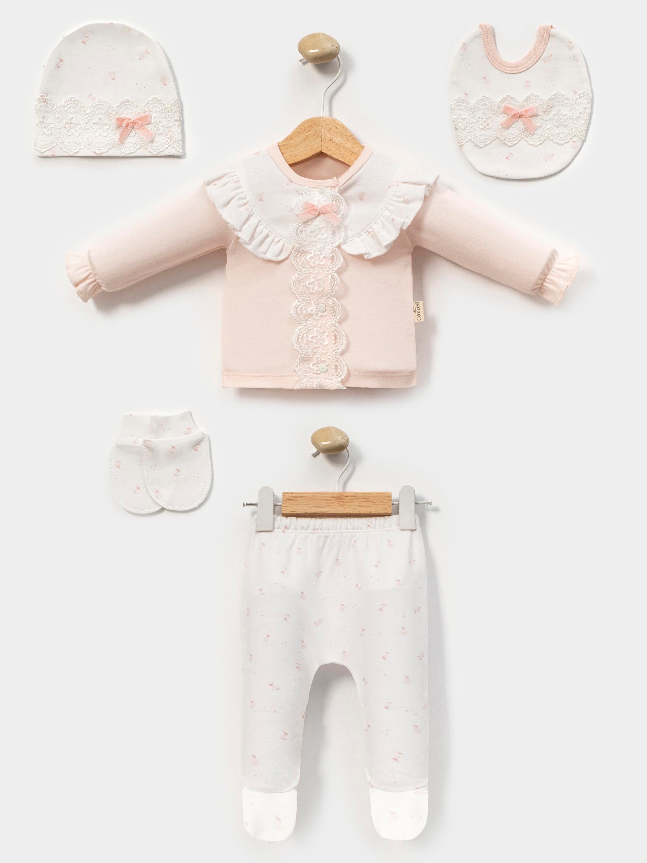 MİNİ CAYZEN ÇITIR ÇİÇEKLİ KIZ BEBEK 5 Lİ HASTANE ÇIKIŞ SETİ