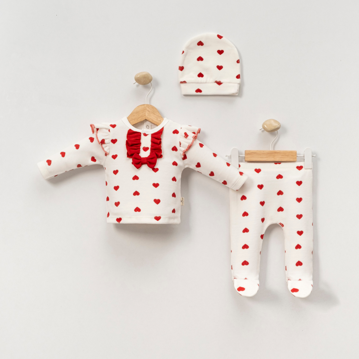 MİNİ CAYZEN KALP BASKILI  KIZ BEBEK  KADİFE 3 LÜ TAKIM