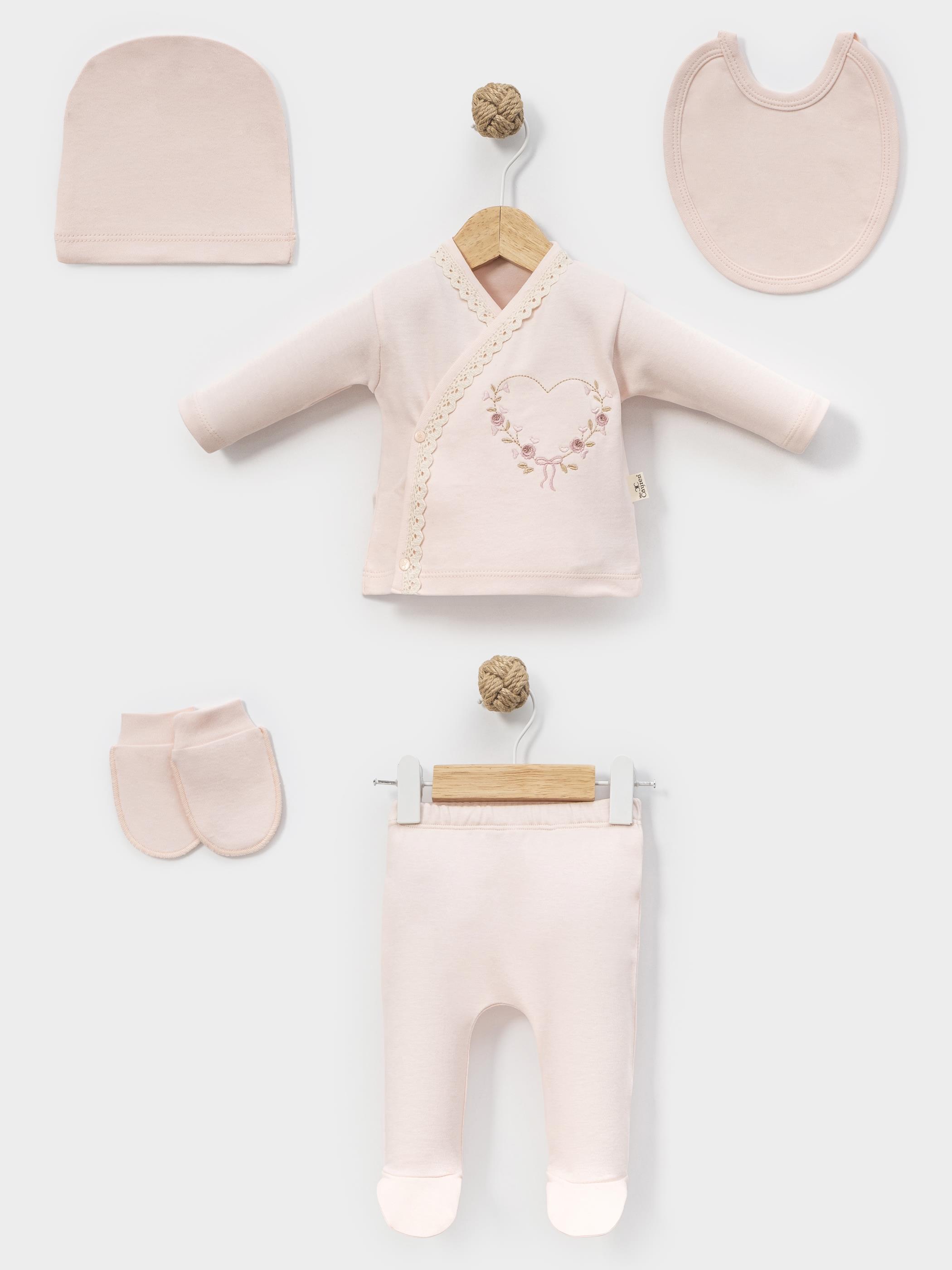 MİNİ CAYZEN KALP NAKIŞLI 5 Lİ HASTANE ÇIKIŞ SETİ